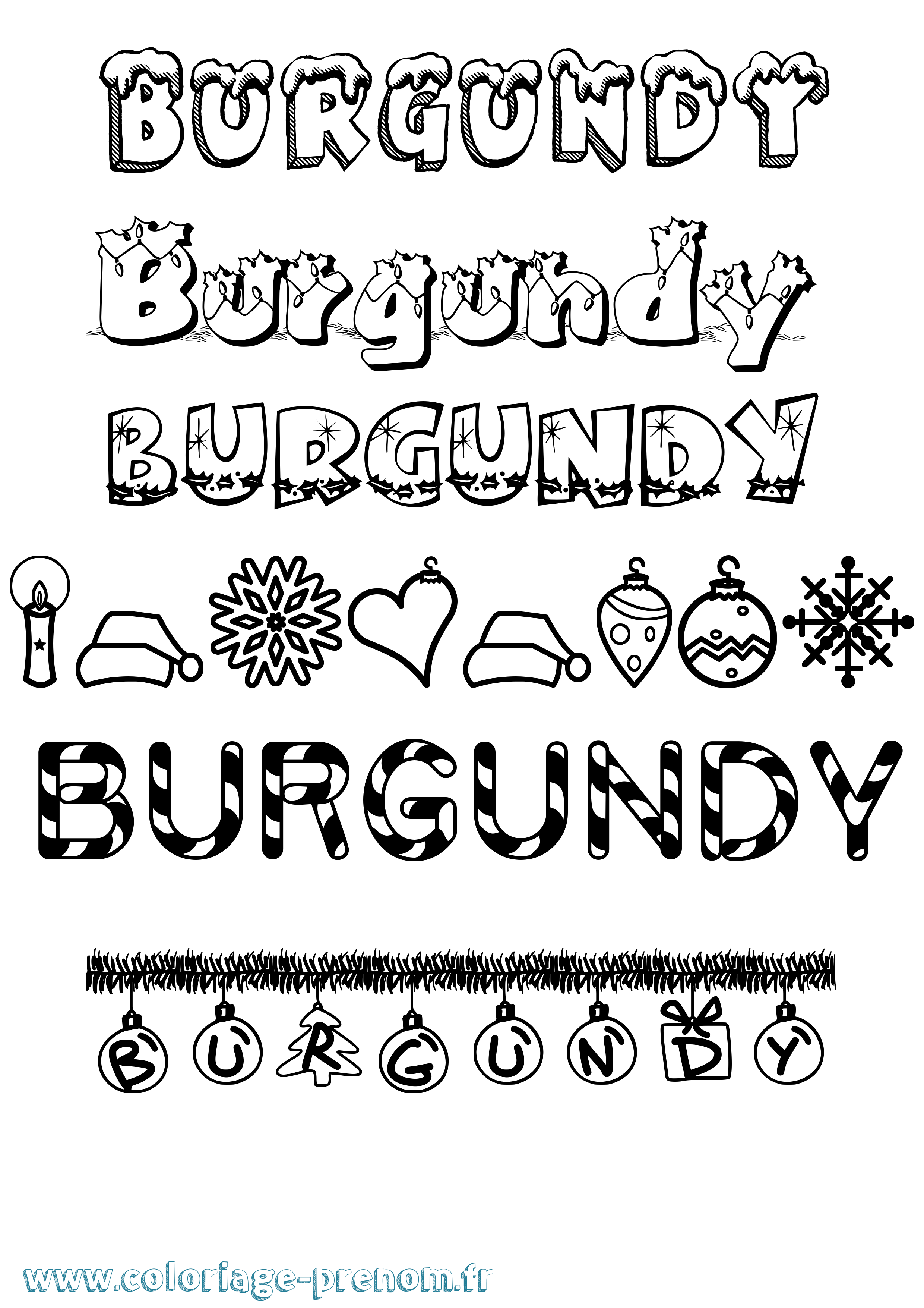 Coloriage Burgundy Noël Coloriage prénom Burgundy Noël