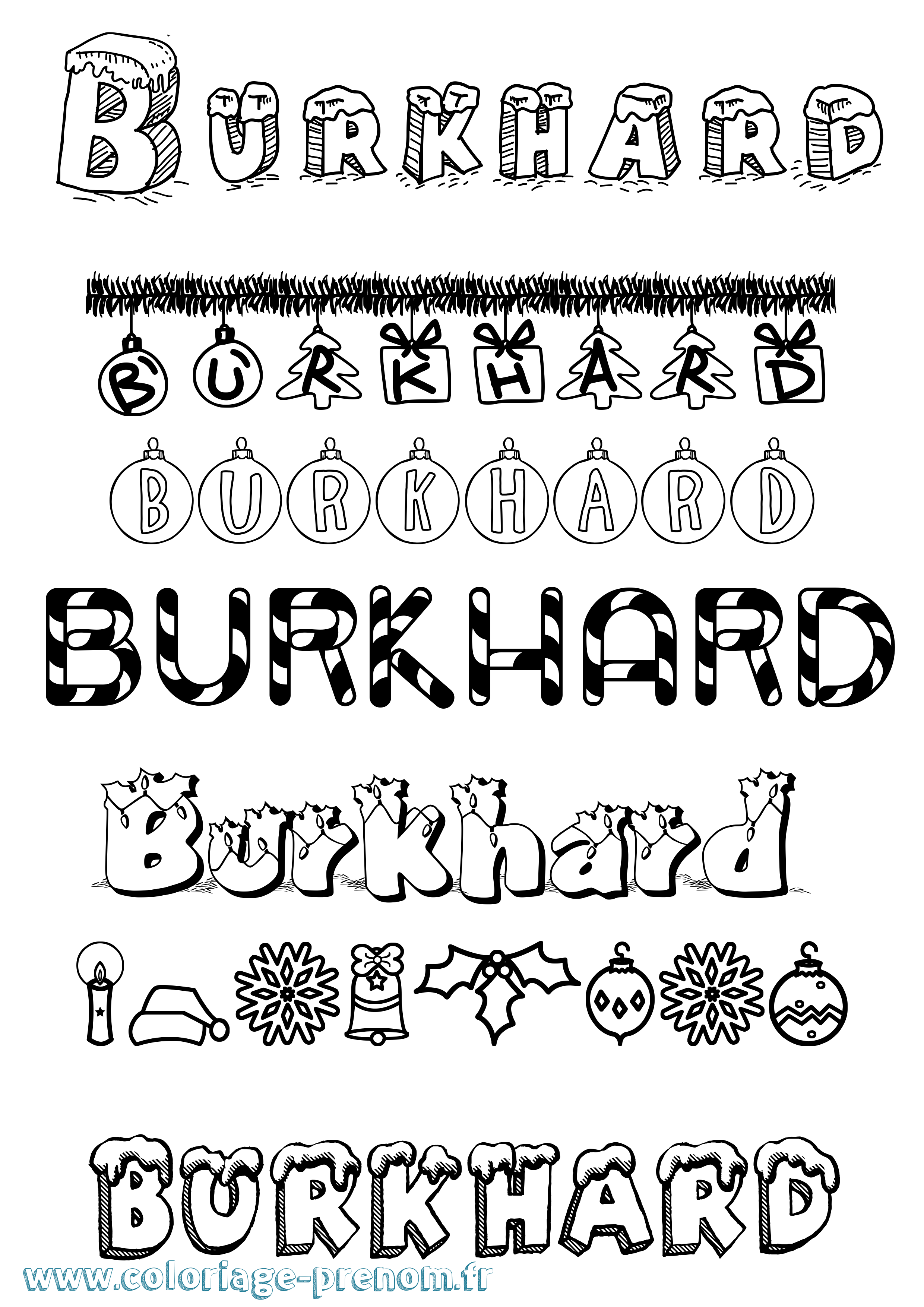 Coloriage Burkhard Noël Coloriage prénom Burkhard Noël