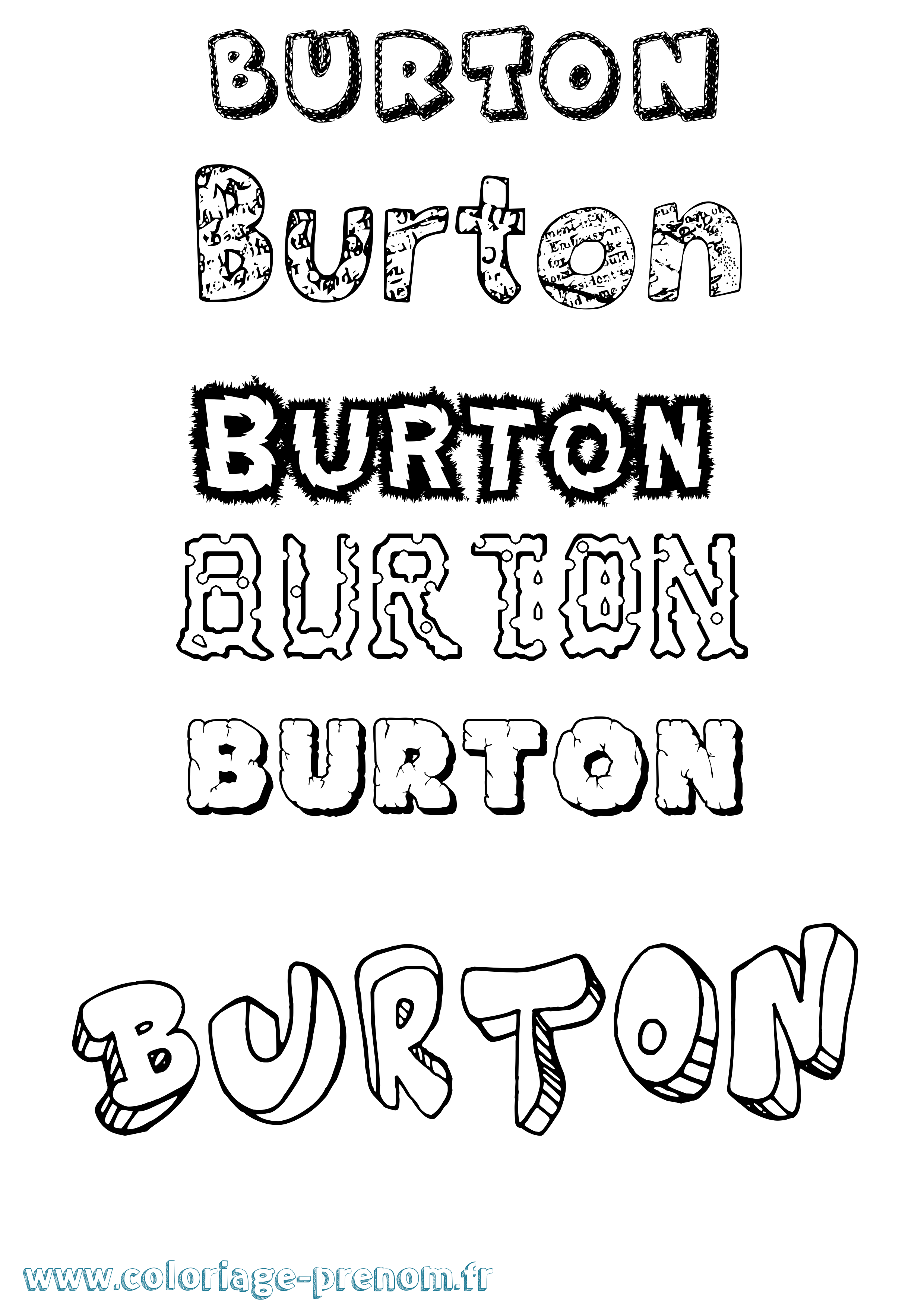 Coloriage Burton Destructuré Coloriage prénom Burton Destructuré