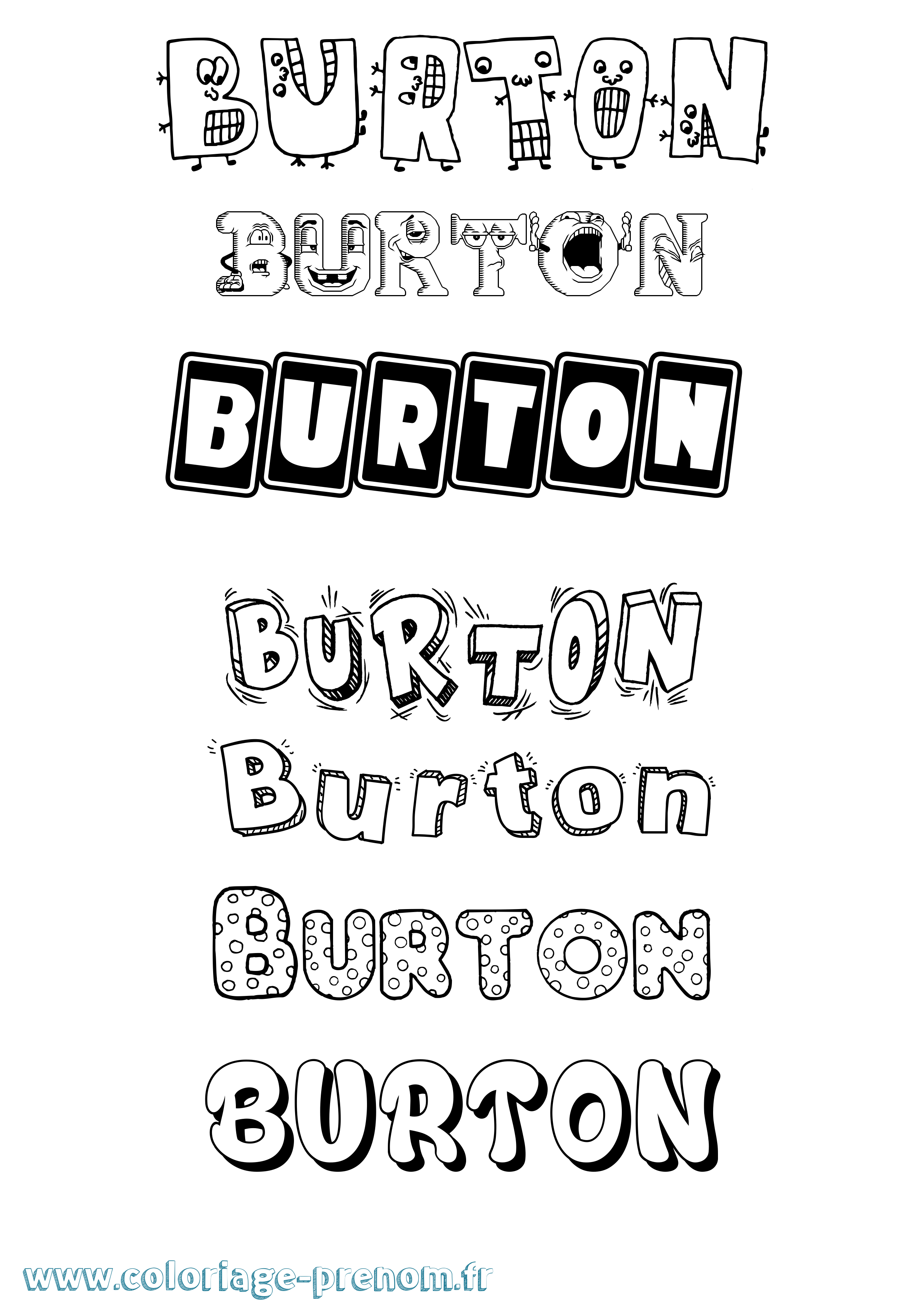 Coloriage Burton Fun Coloriage prénom Burton Fun