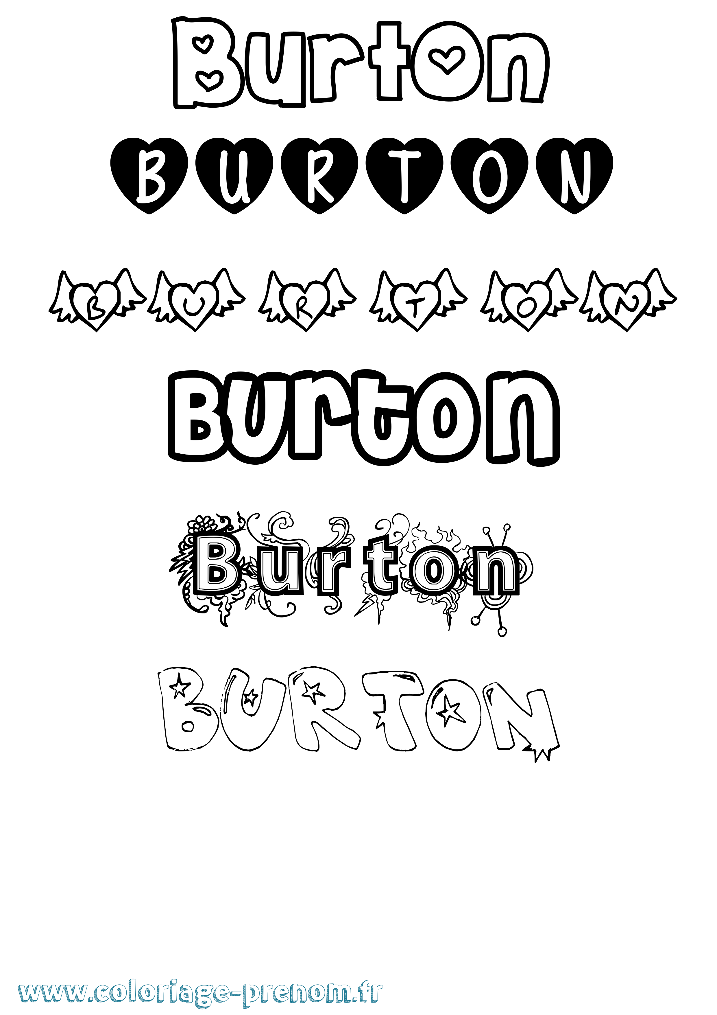 Coloriage Burton Girly Coloriage prénom Burton Girly