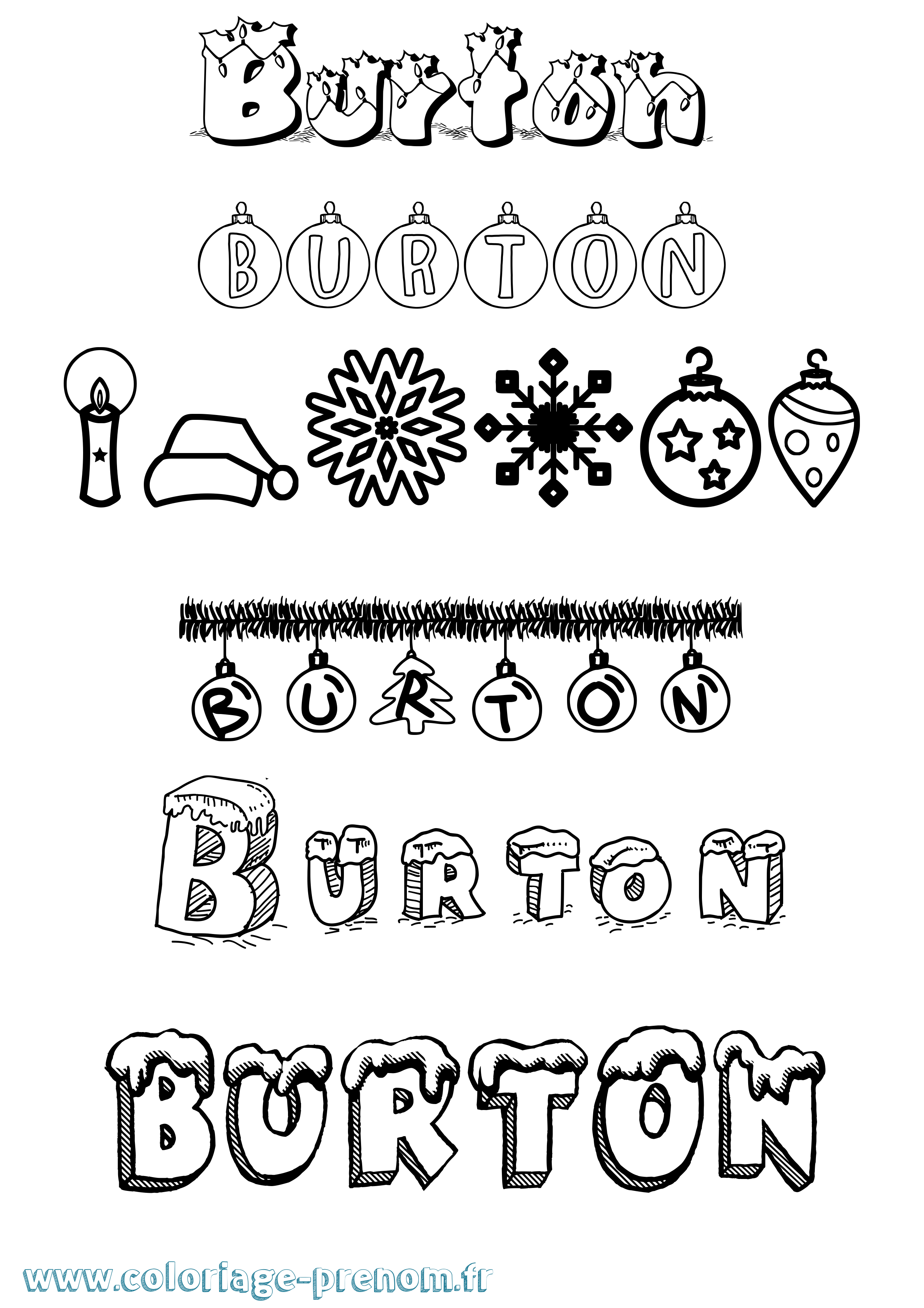 Coloriage Burton Noël Coloriage prénom Burton Noël