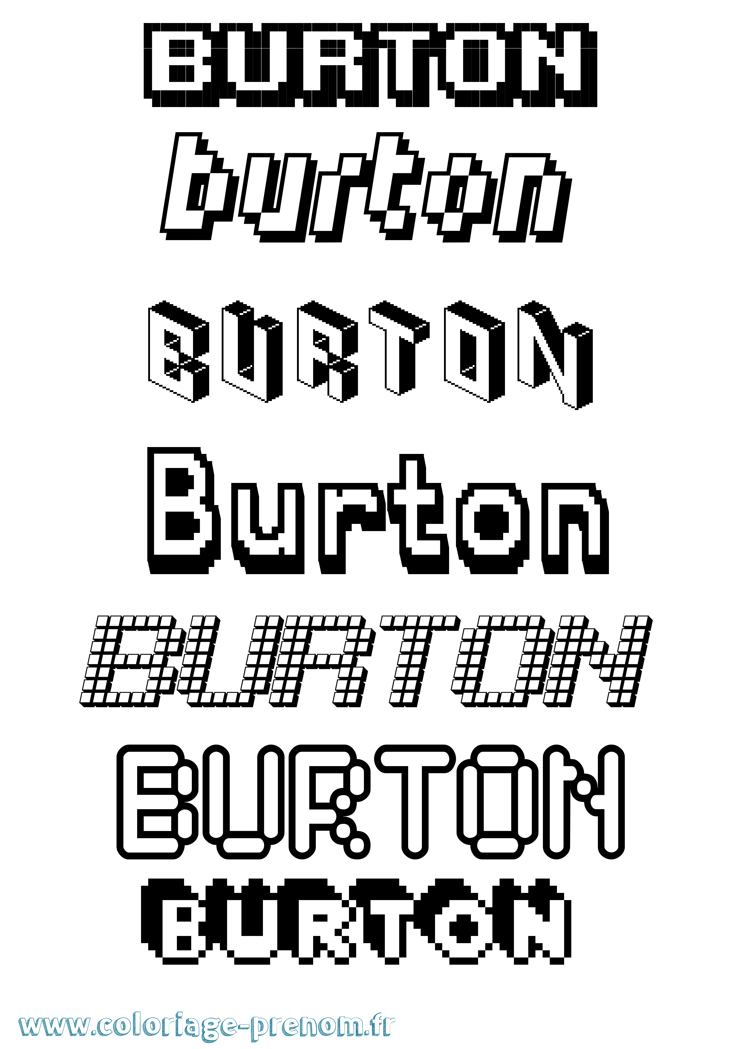 Coloriage Burton Pixel Coloriage prénom Burton Pixel