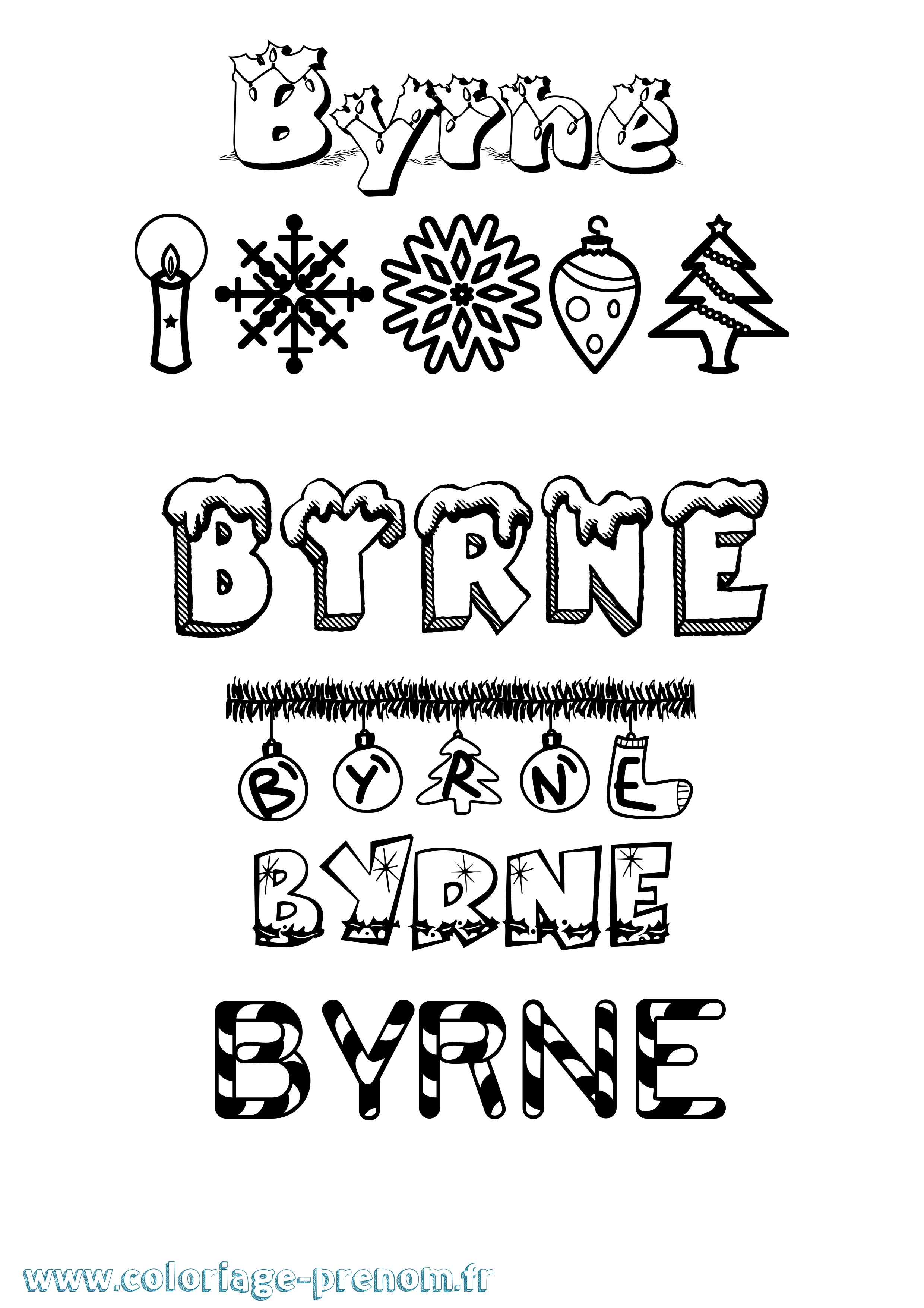 Coloriage Byrne Noël Coloriage prénom Byrne Noël