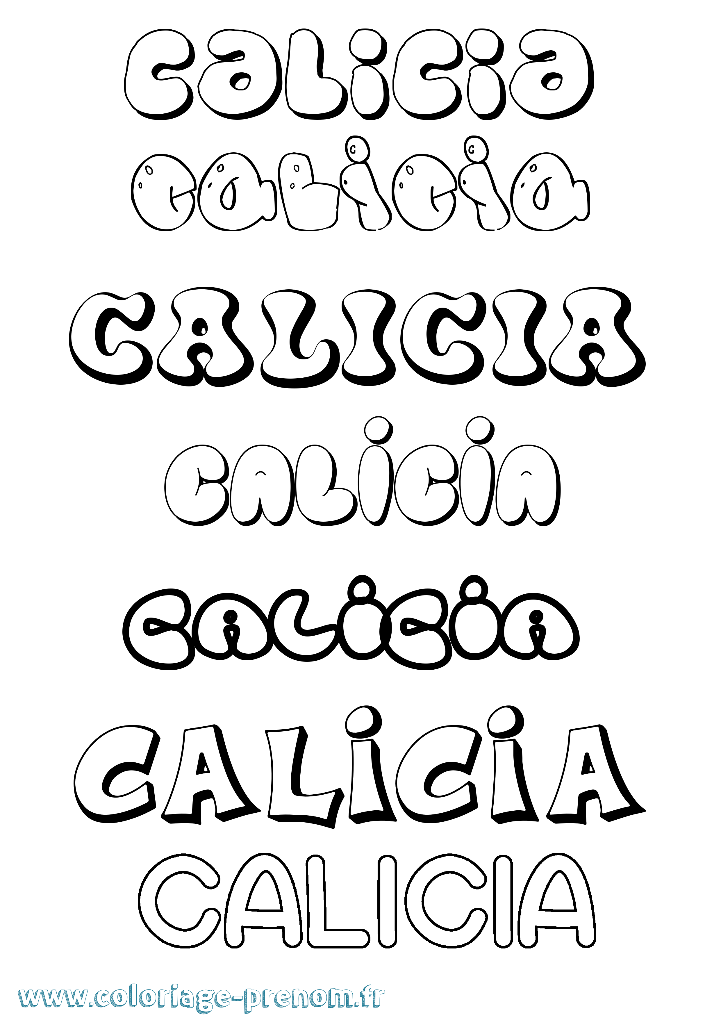 Coloriage Calicia Bubble Coloriage prénom Calicia Bubble
