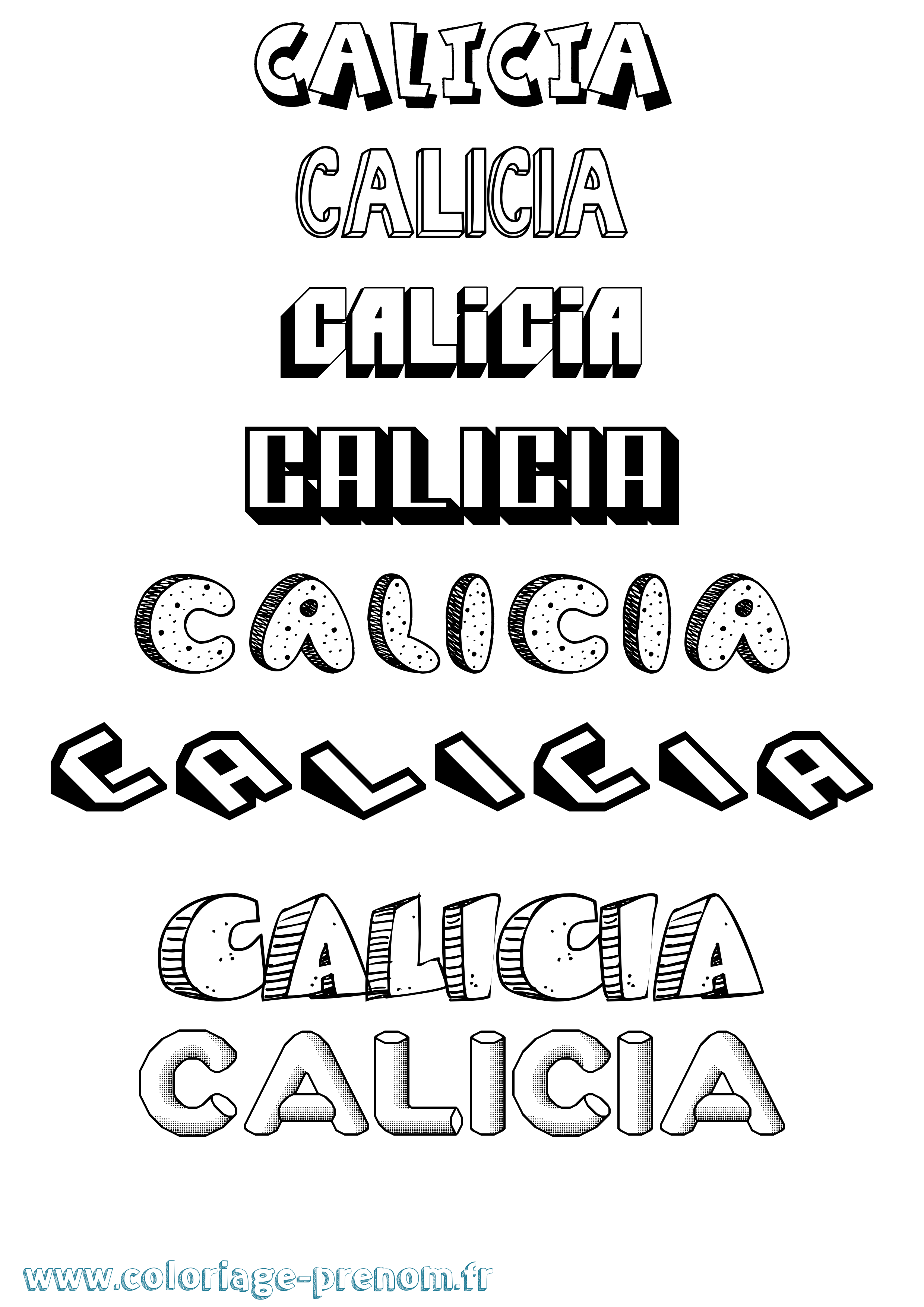Coloriage Calicia Effet 3D Coloriage prénom Calicia Effet 3D