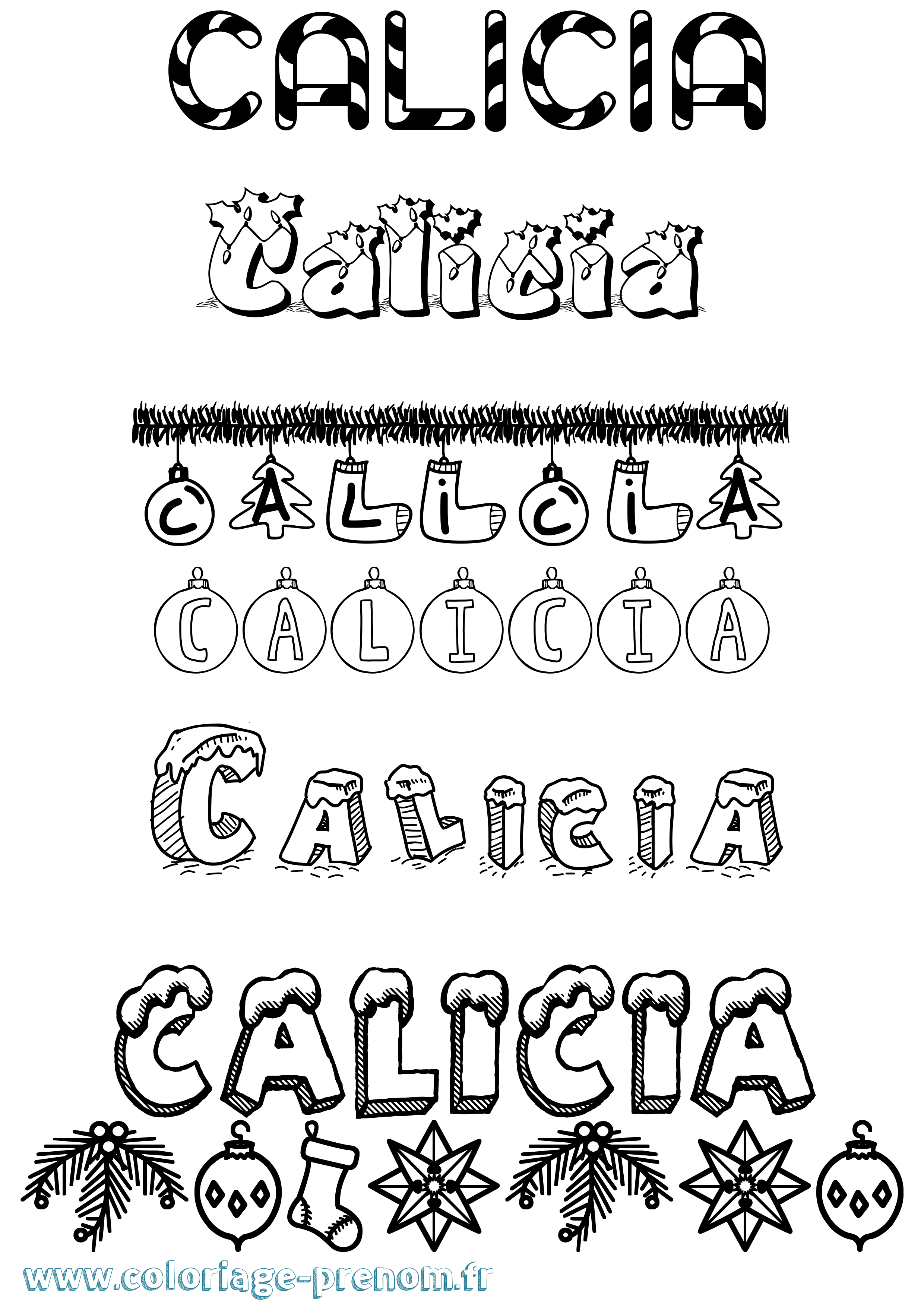 Coloriage Calicia Noël Coloriage prénom Calicia Noël