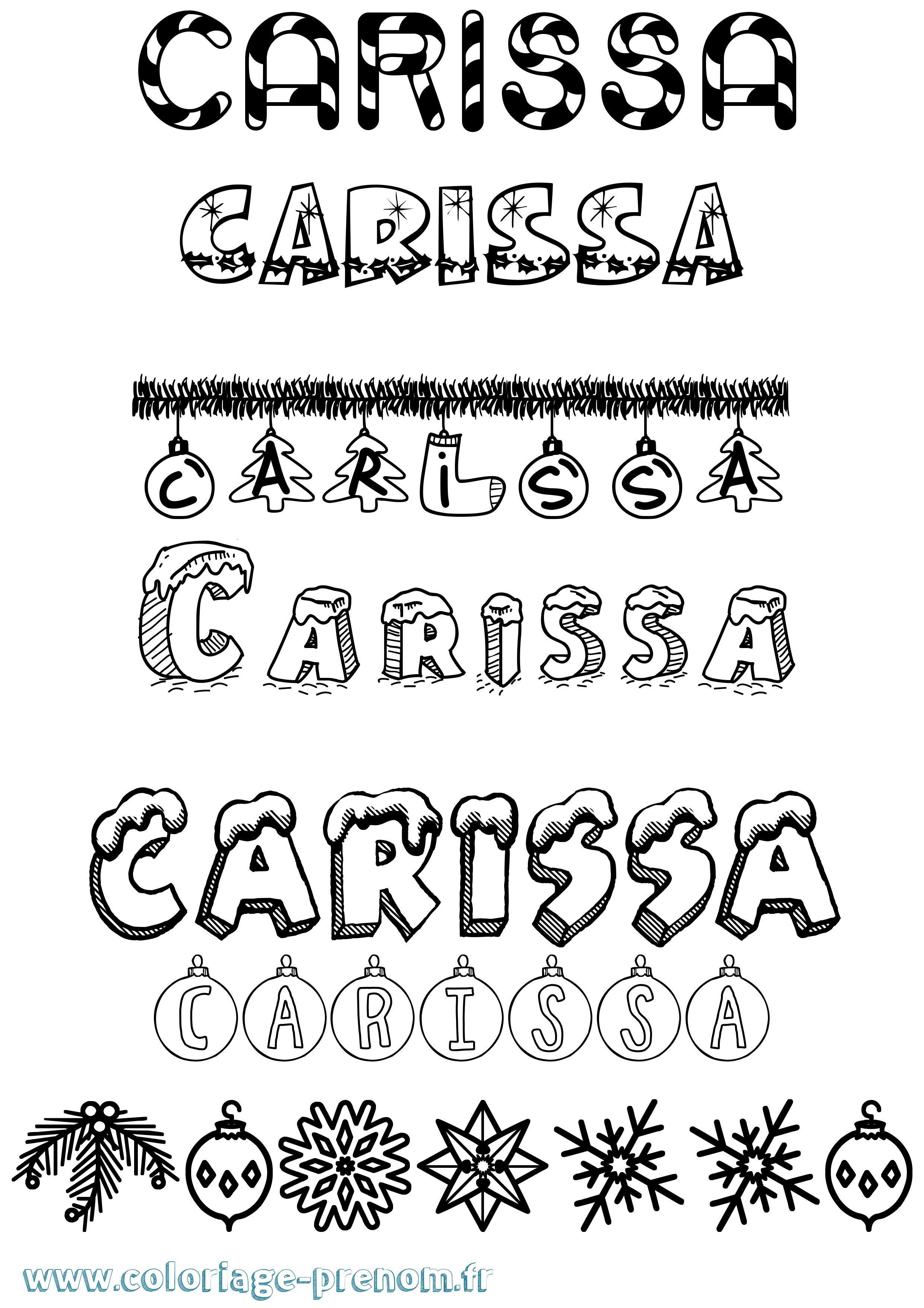 Coloriage Carissa Noël Coloriage prénom Carissa Noël
