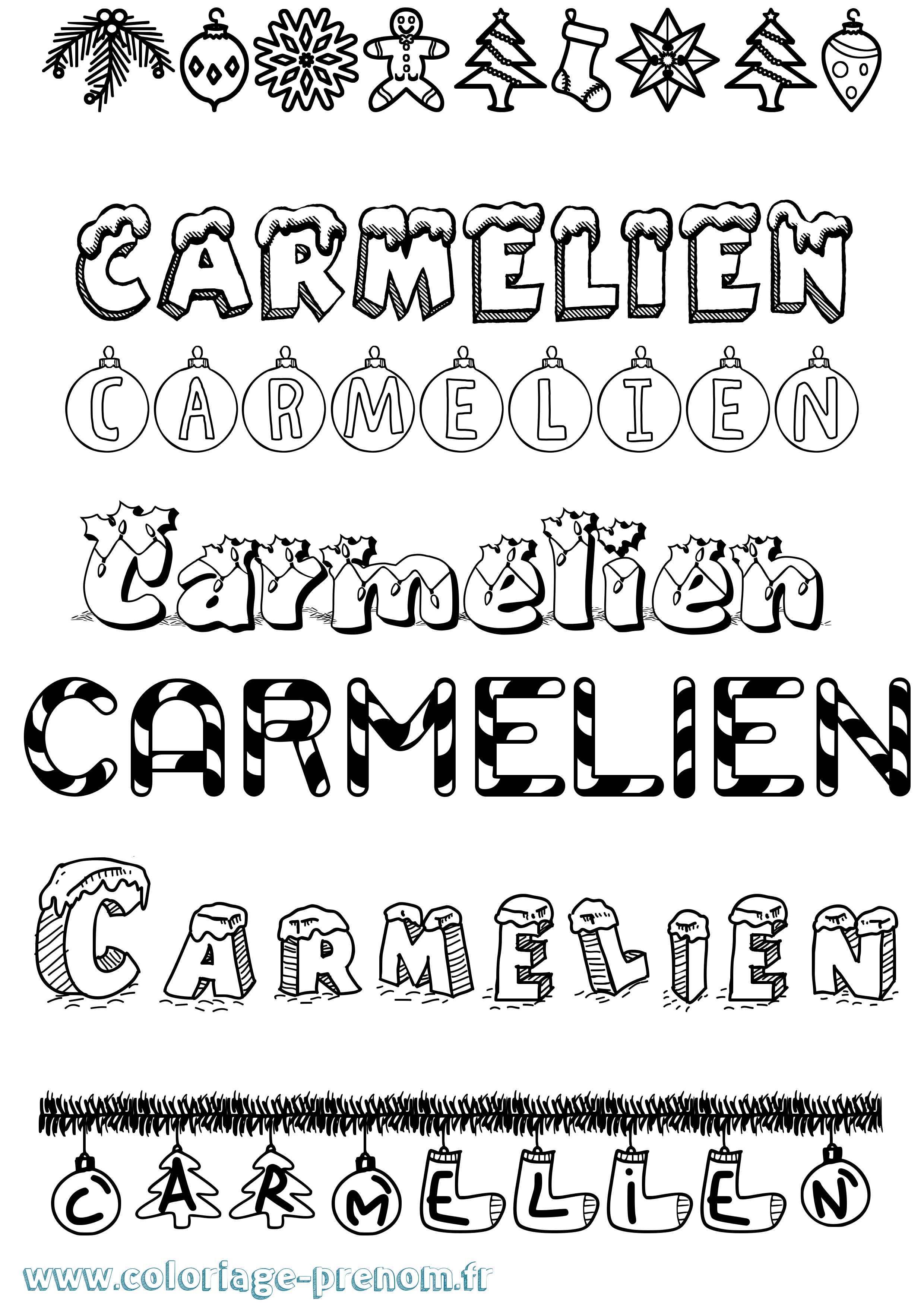Coloriage Carmelien Noël Coloriage prénom Carmelien Noël