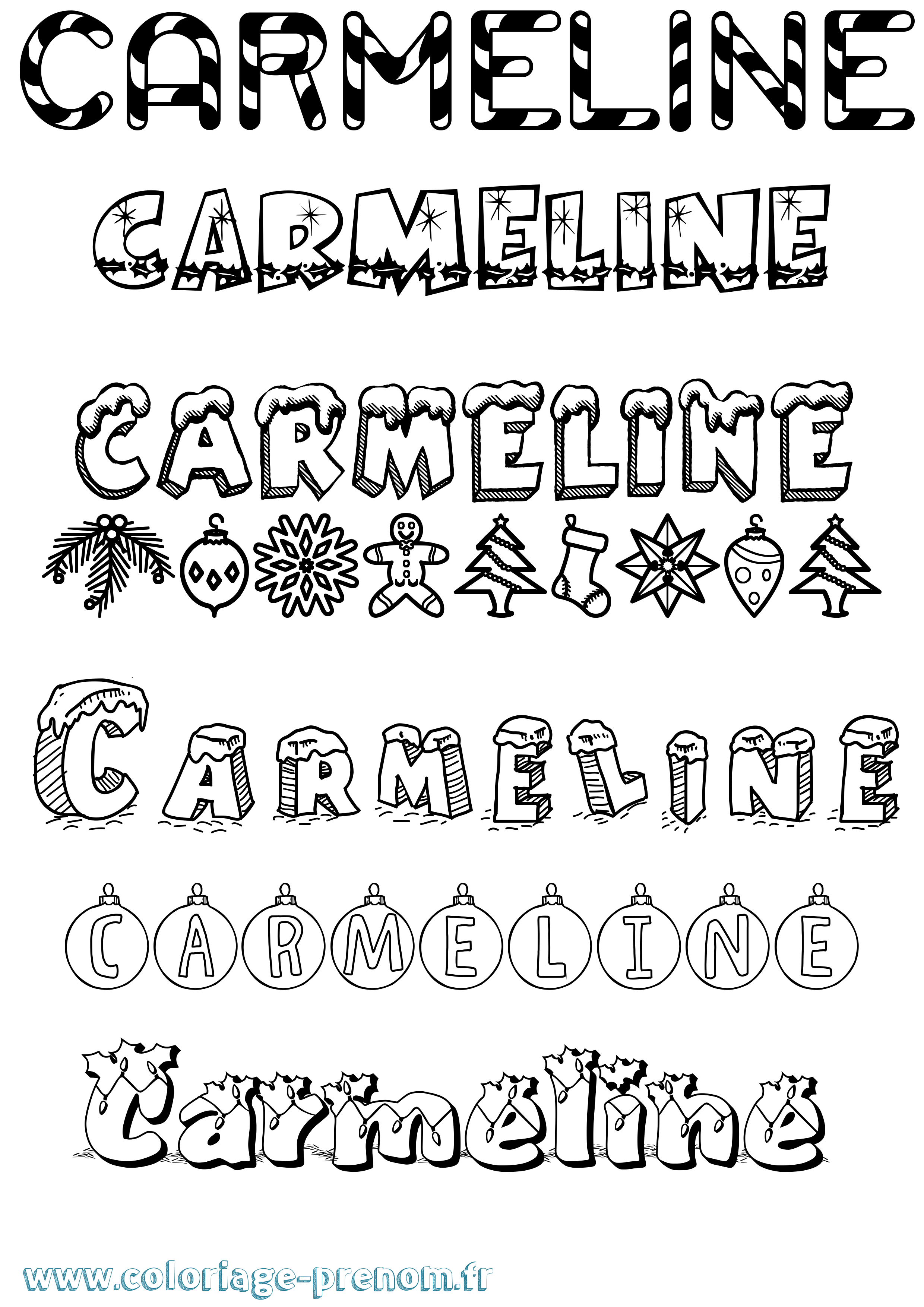 Coloriage Carmeline Noël Coloriage prénom Carmeline Noël