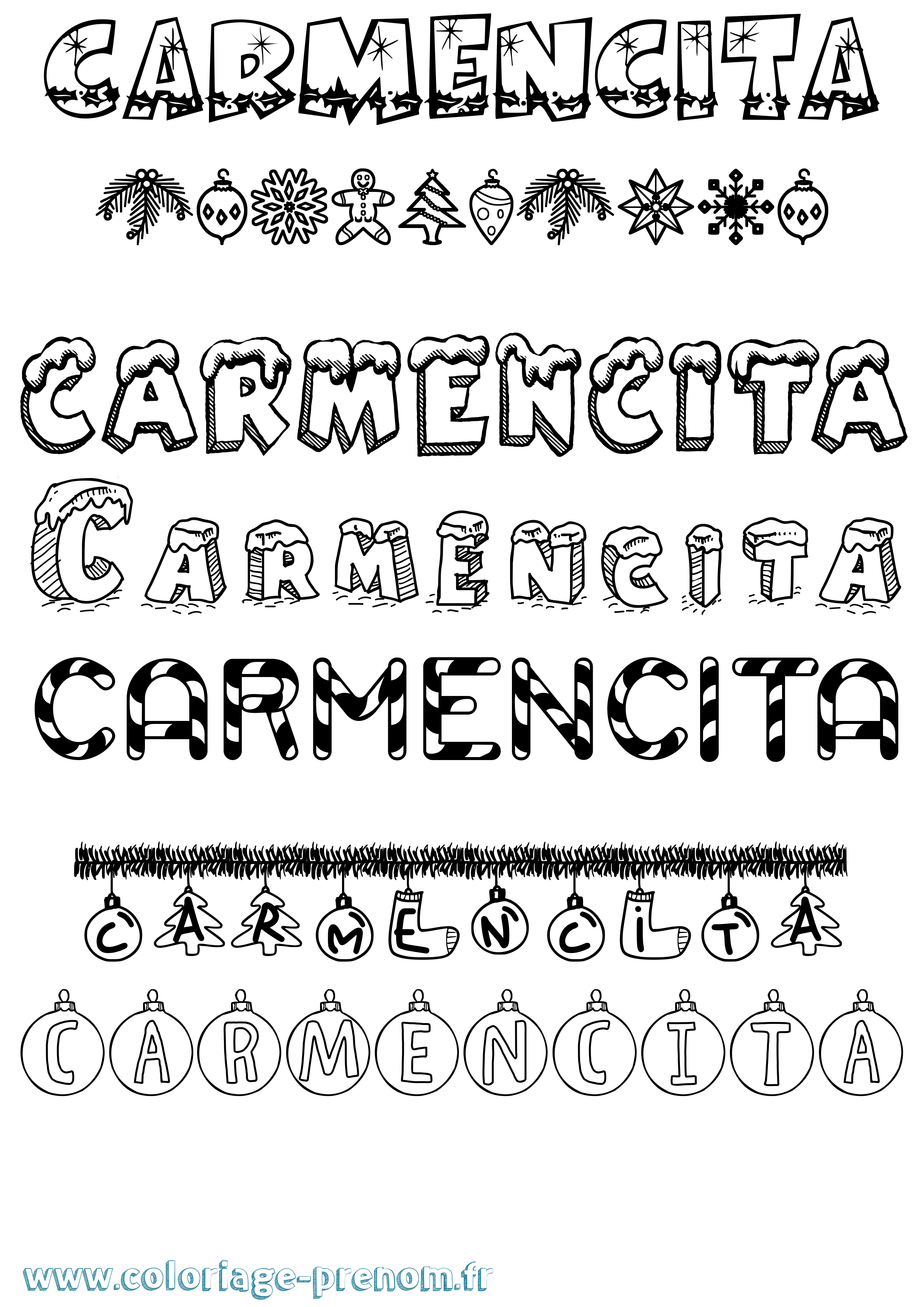Coloriage Carmencita Noël Coloriage prénom Carmencita Noël