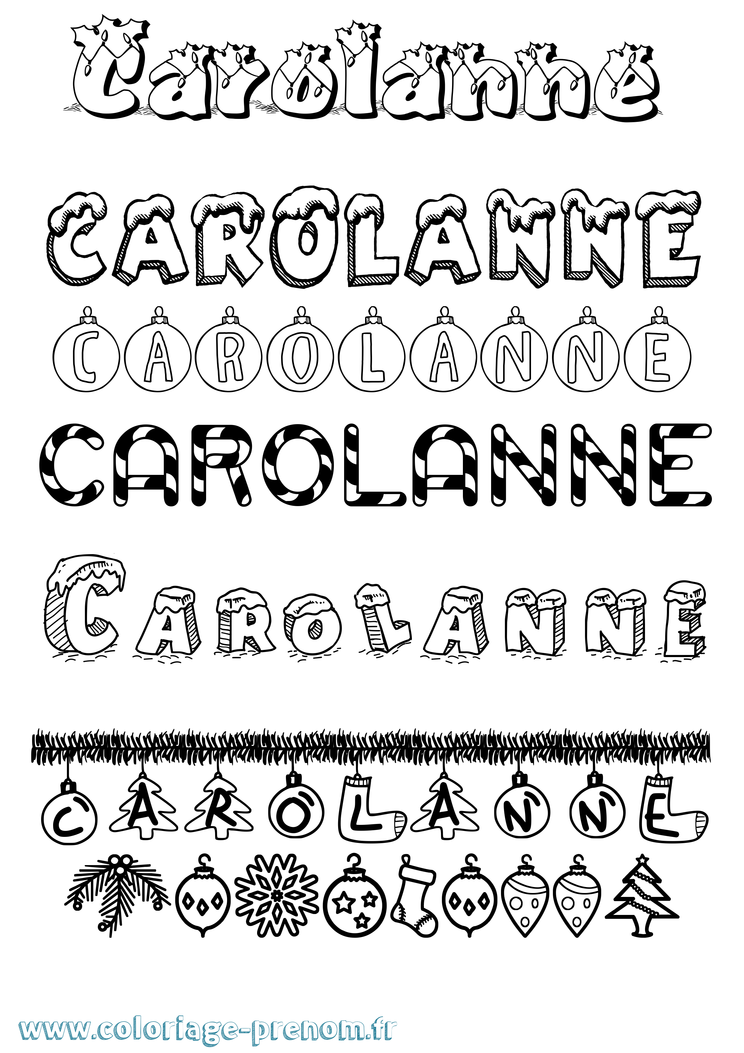 Coloriage Carolanne Noël Coloriage prénom Carolanne Noël