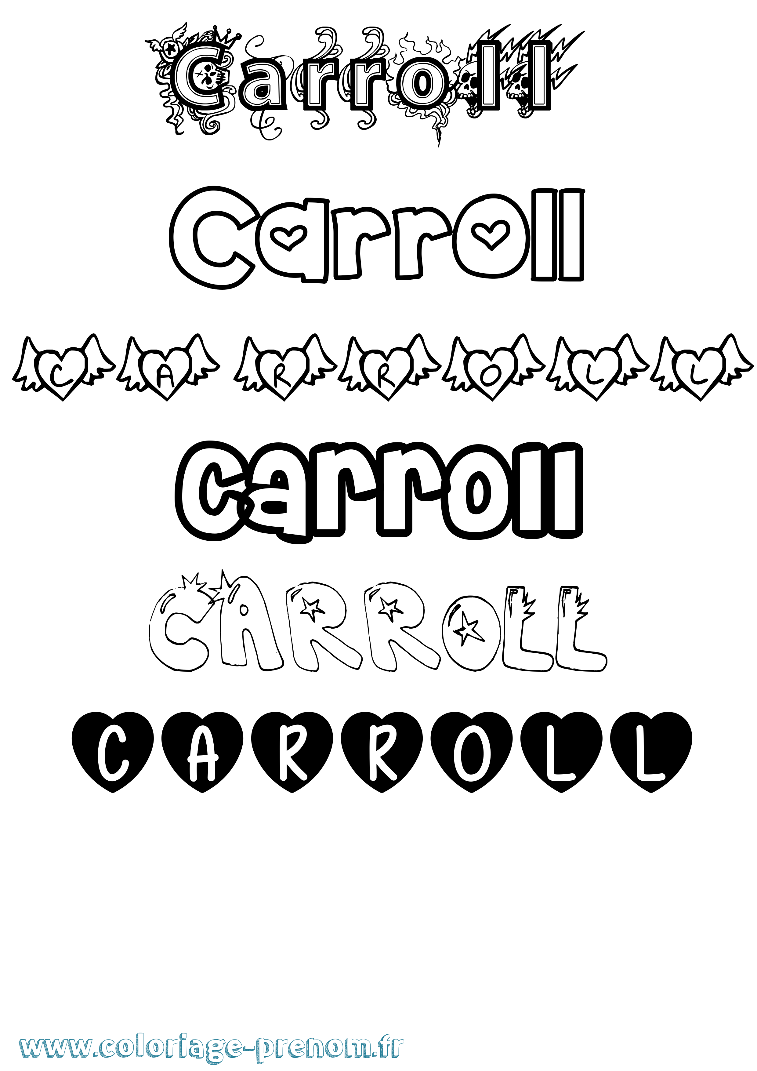Coloriage Carroll Girly Coloriage prénom Carroll Girly