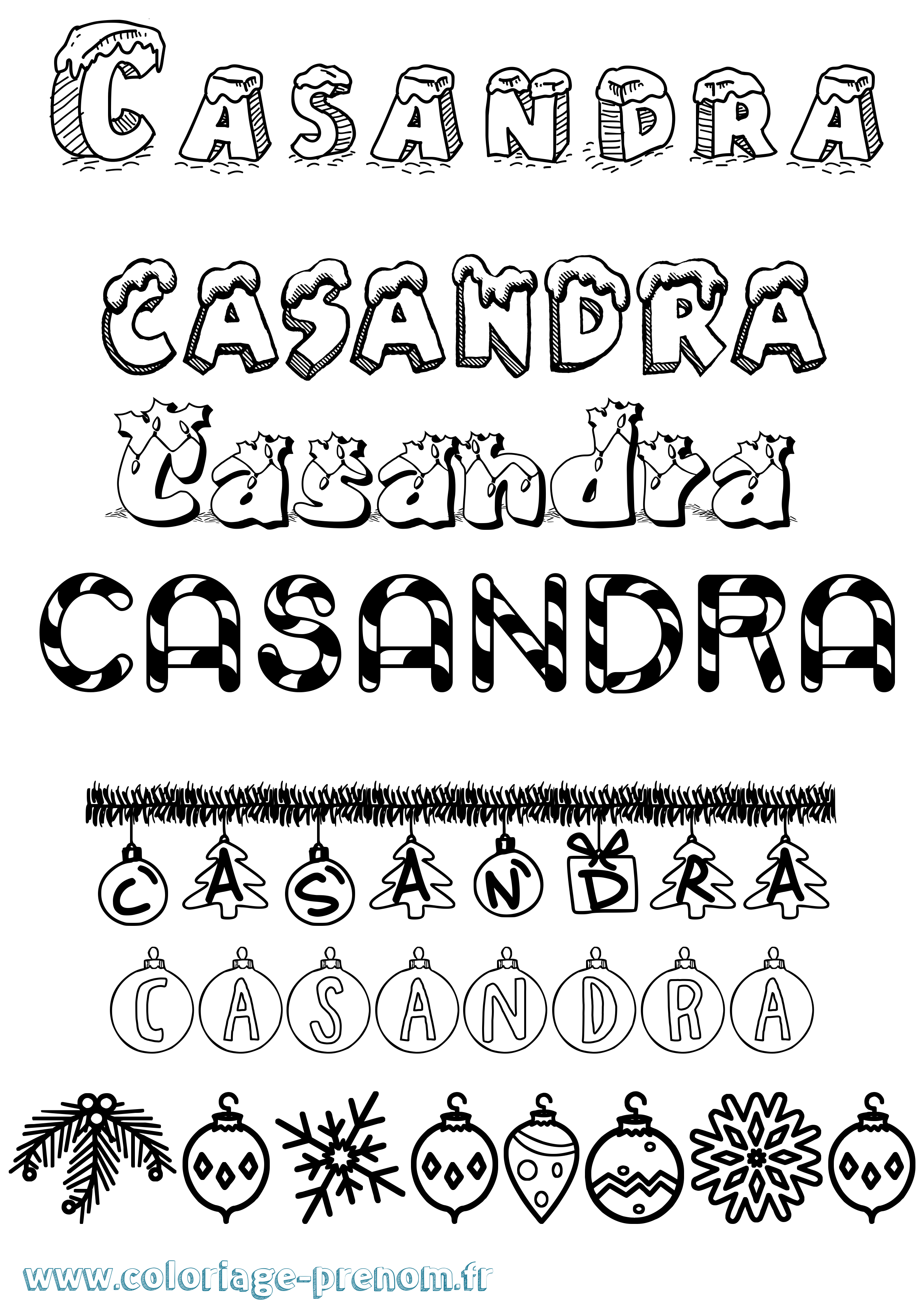 Coloriage Casandra Noël Coloriage prénom Casandra Noël