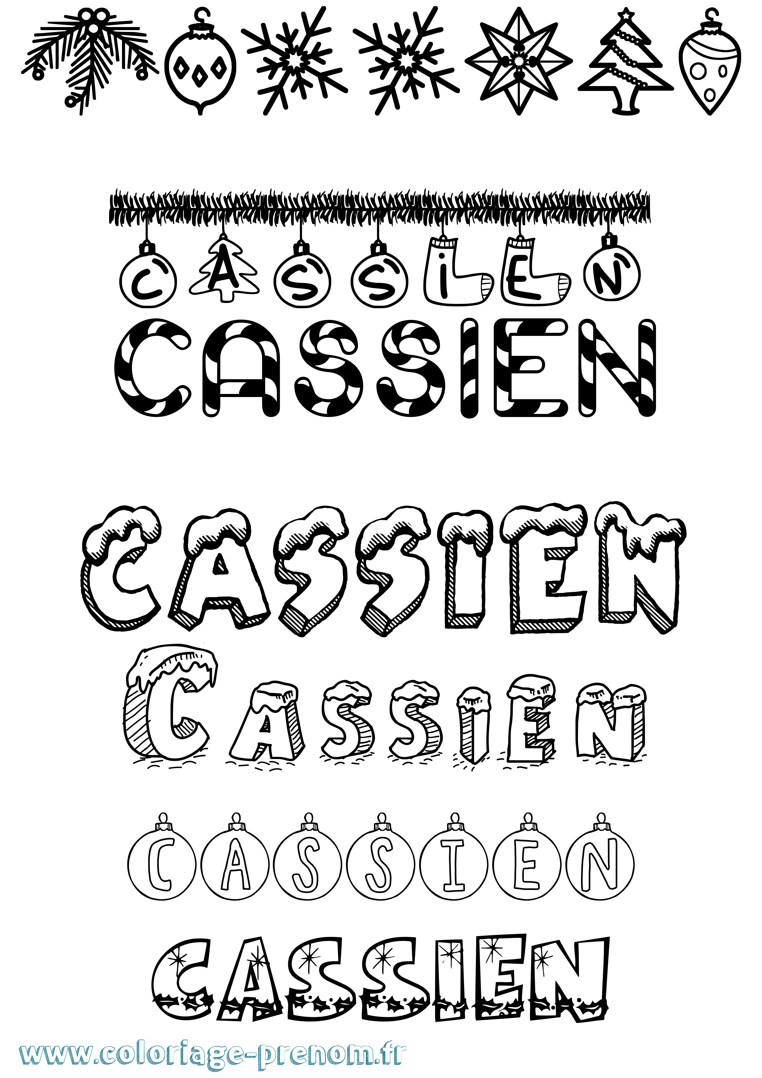Coloriage Cassien Noël Coloriage prénom Cassien Noël