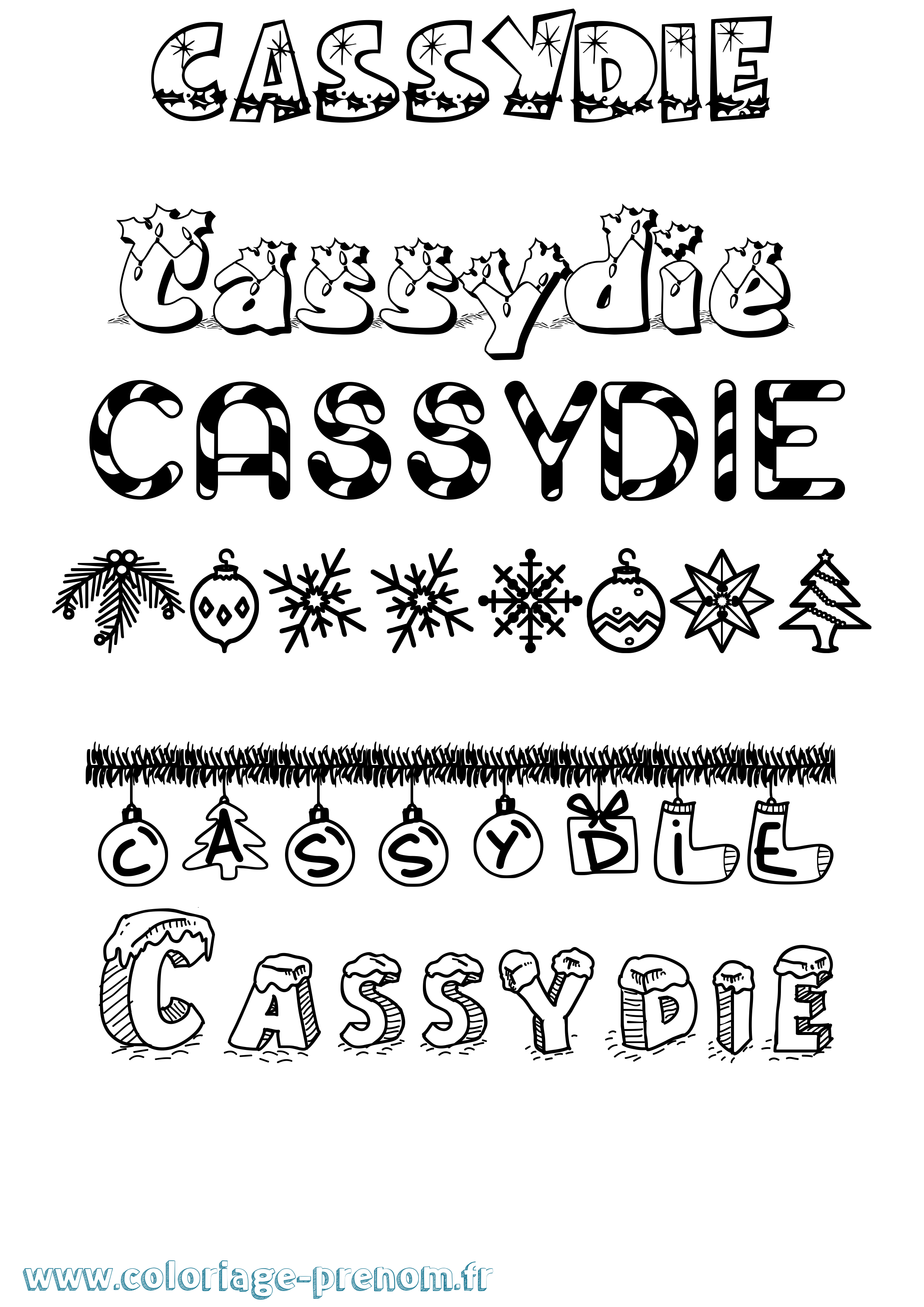 Coloriage Cassydie Noël Coloriage prénom Cassydie Noël