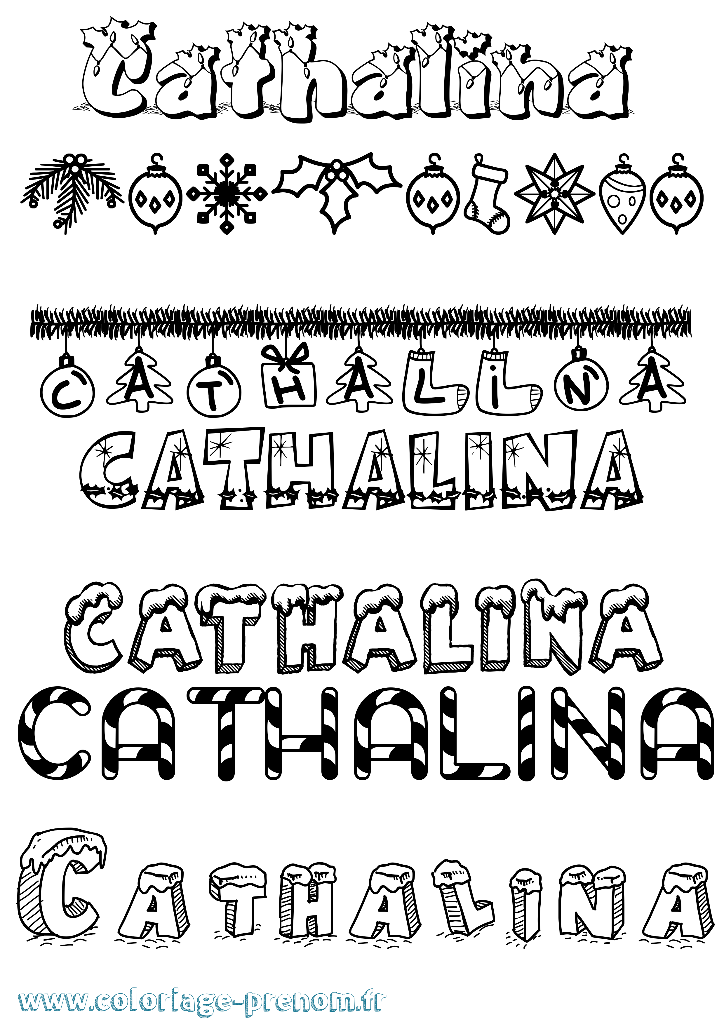 Coloriage Cathalina Noël Coloriage prénom Cathalina Noël