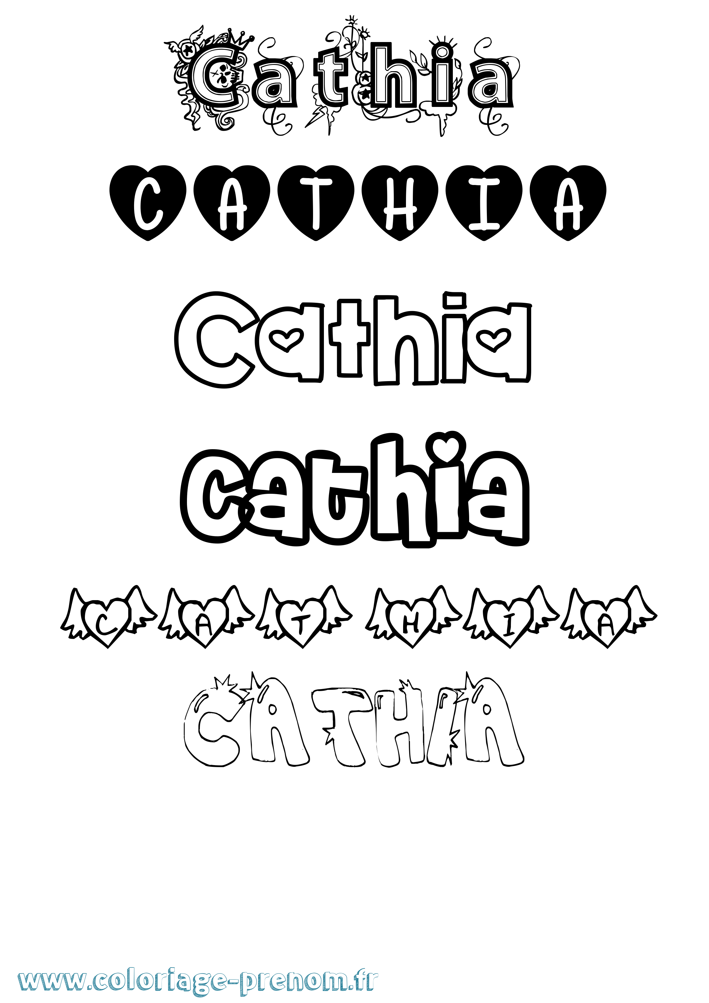 Coloriage Cathia Girly Coloriage prénom Cathia Girly