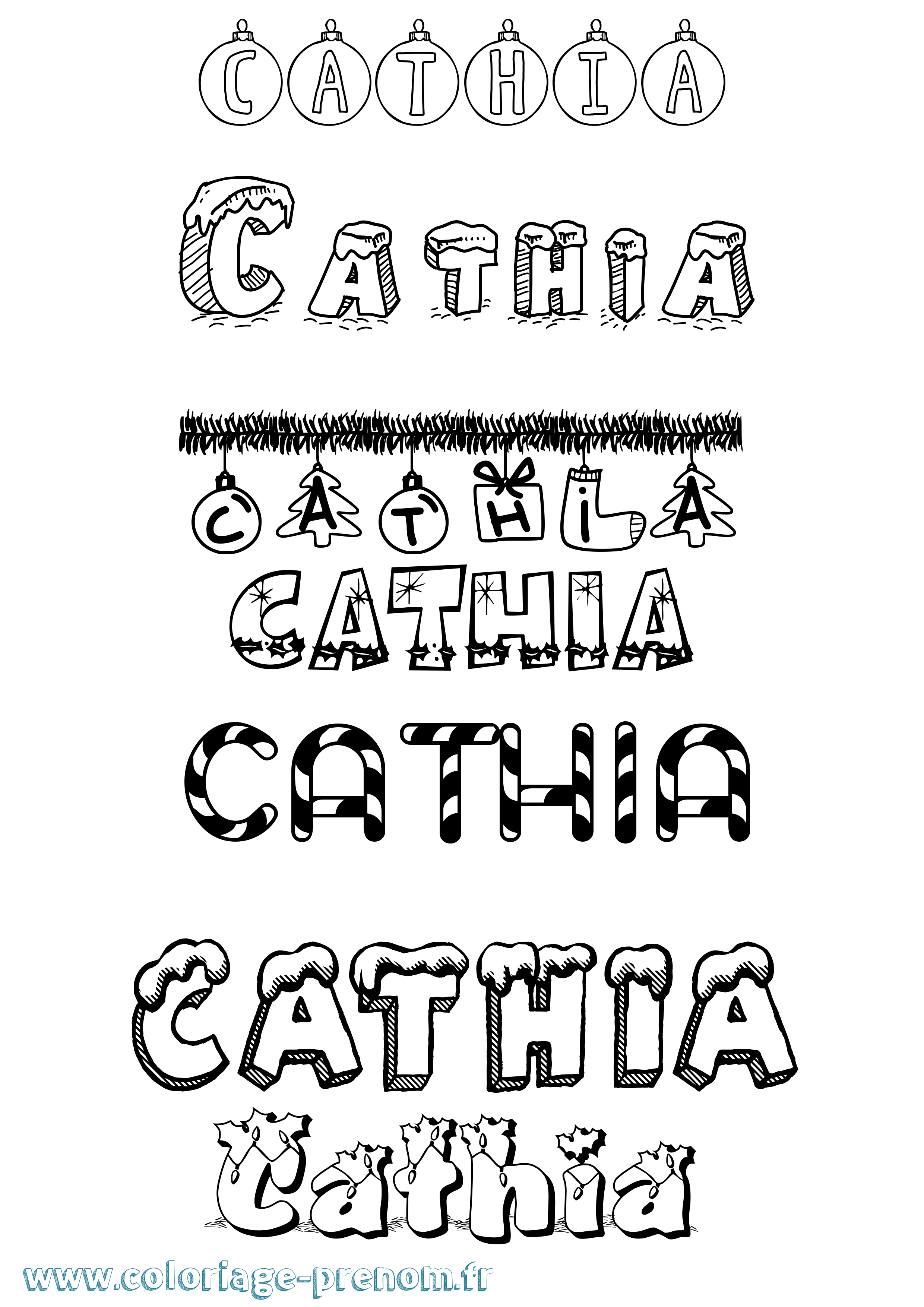 Coloriage Cathia Noël Coloriage prénom Cathia Noël