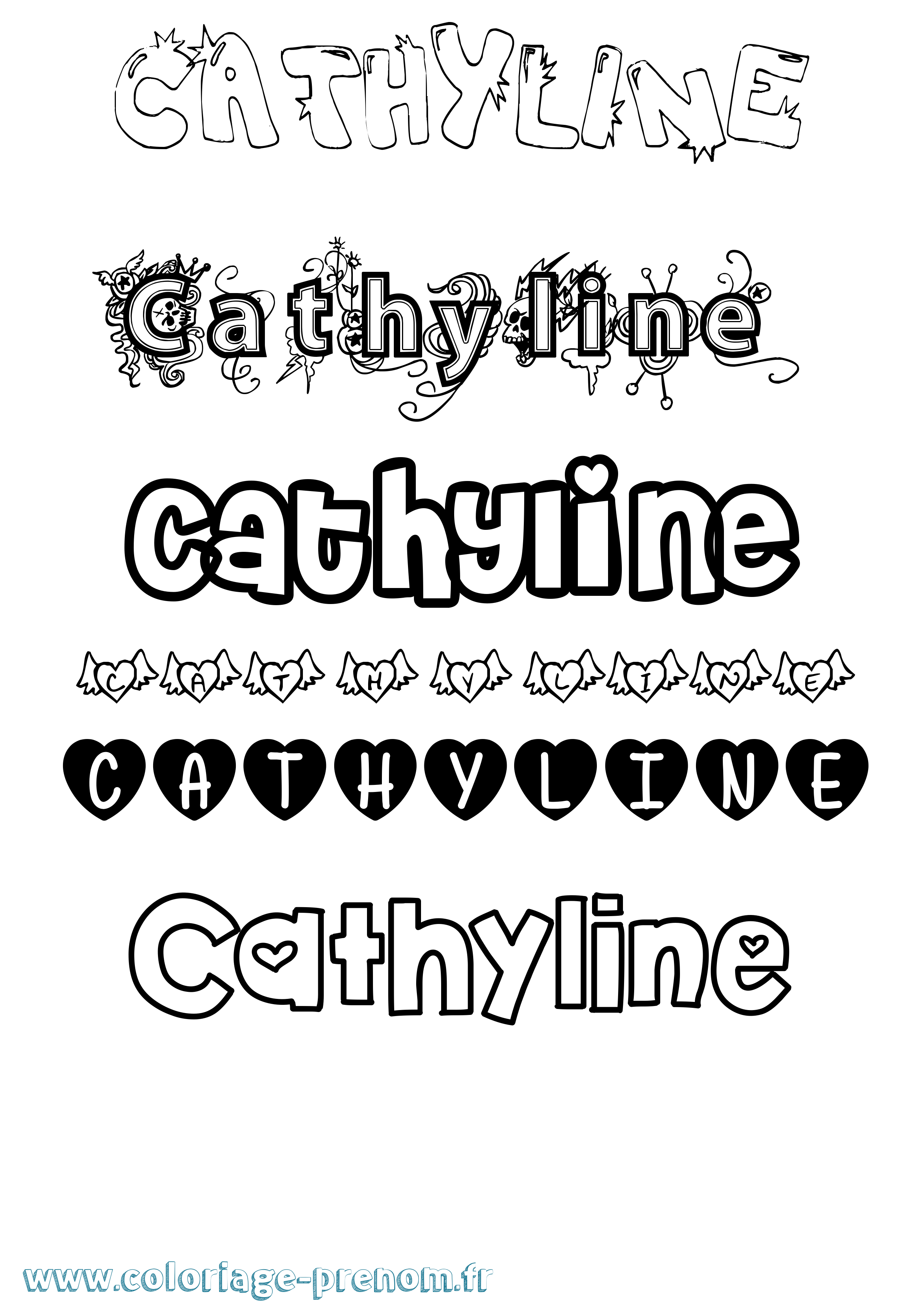 Coloriage Cathyline Girly Coloriage prénom Cathyline Girly