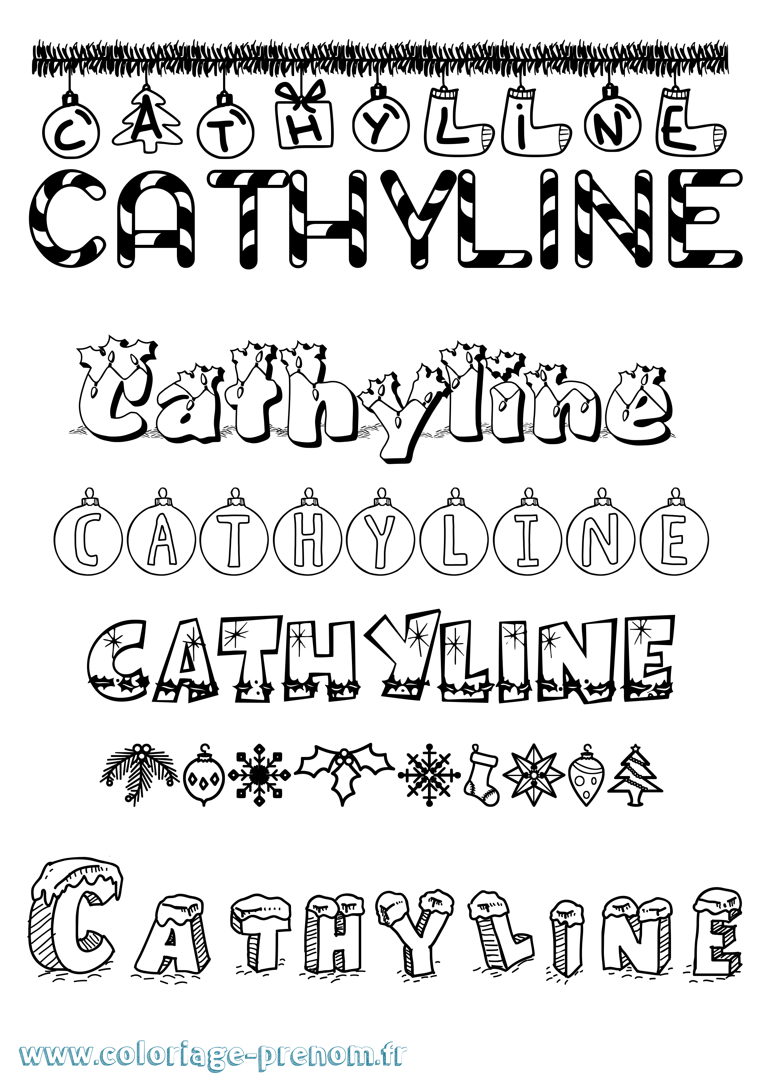 Coloriage Cathyline Noël Coloriage prénom Cathyline Noël