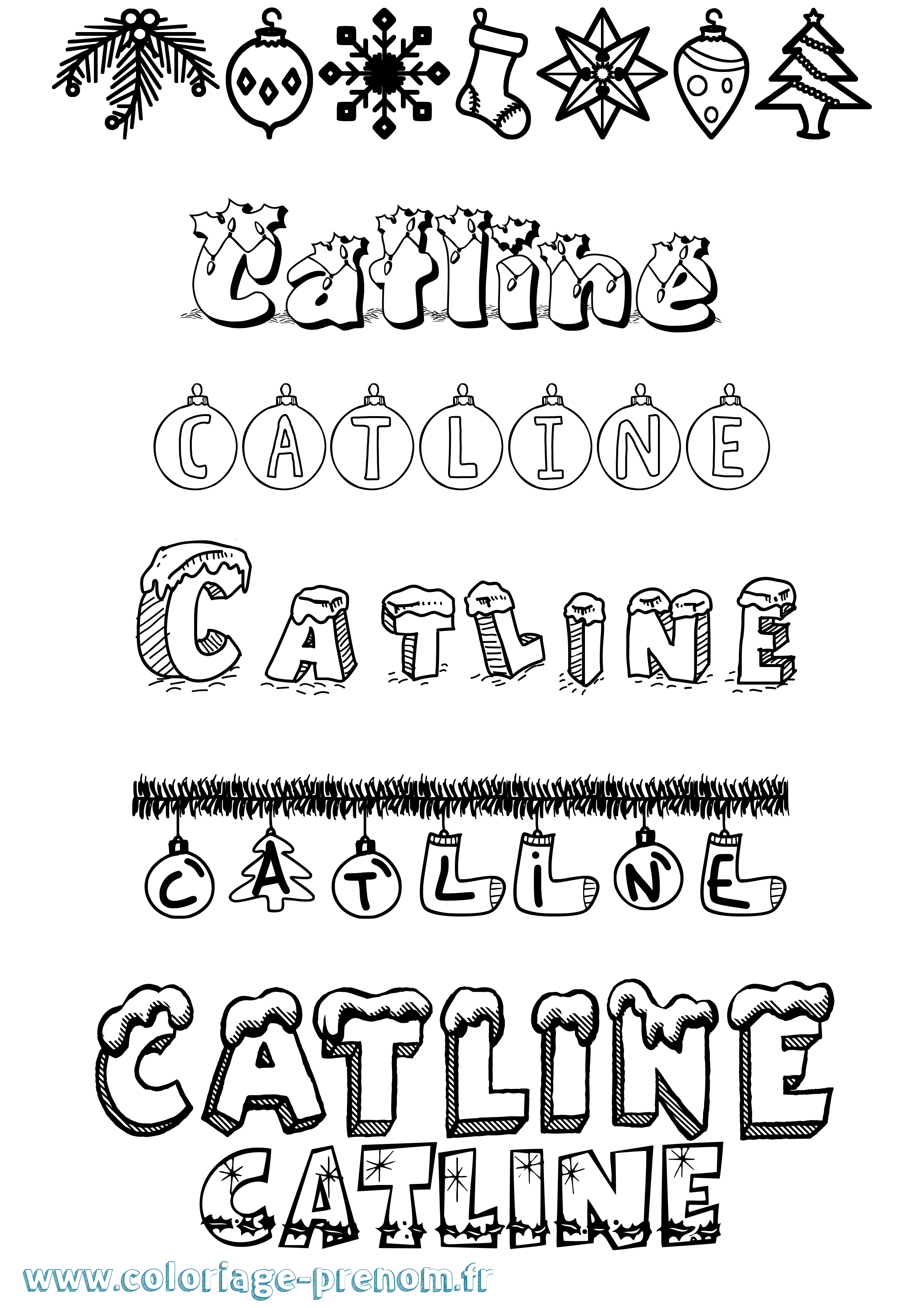 Coloriage Catline Noël Coloriage prénom Catline Noël