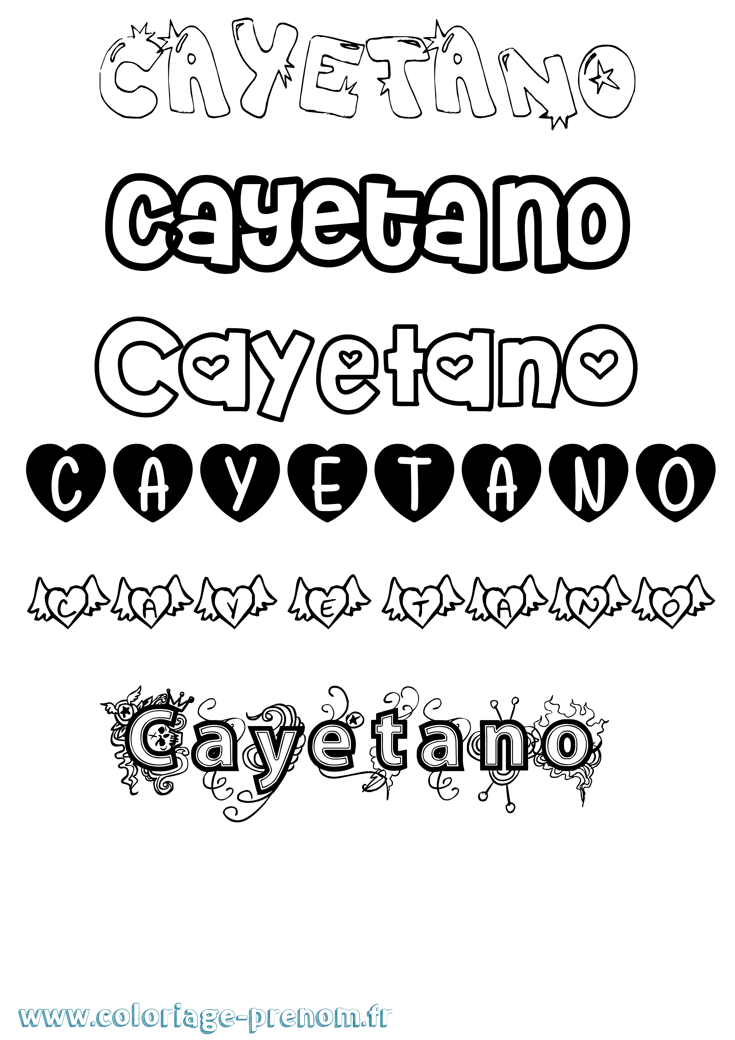 Coloriage Cayetano Girly Coloriage prénom Cayetano Girly