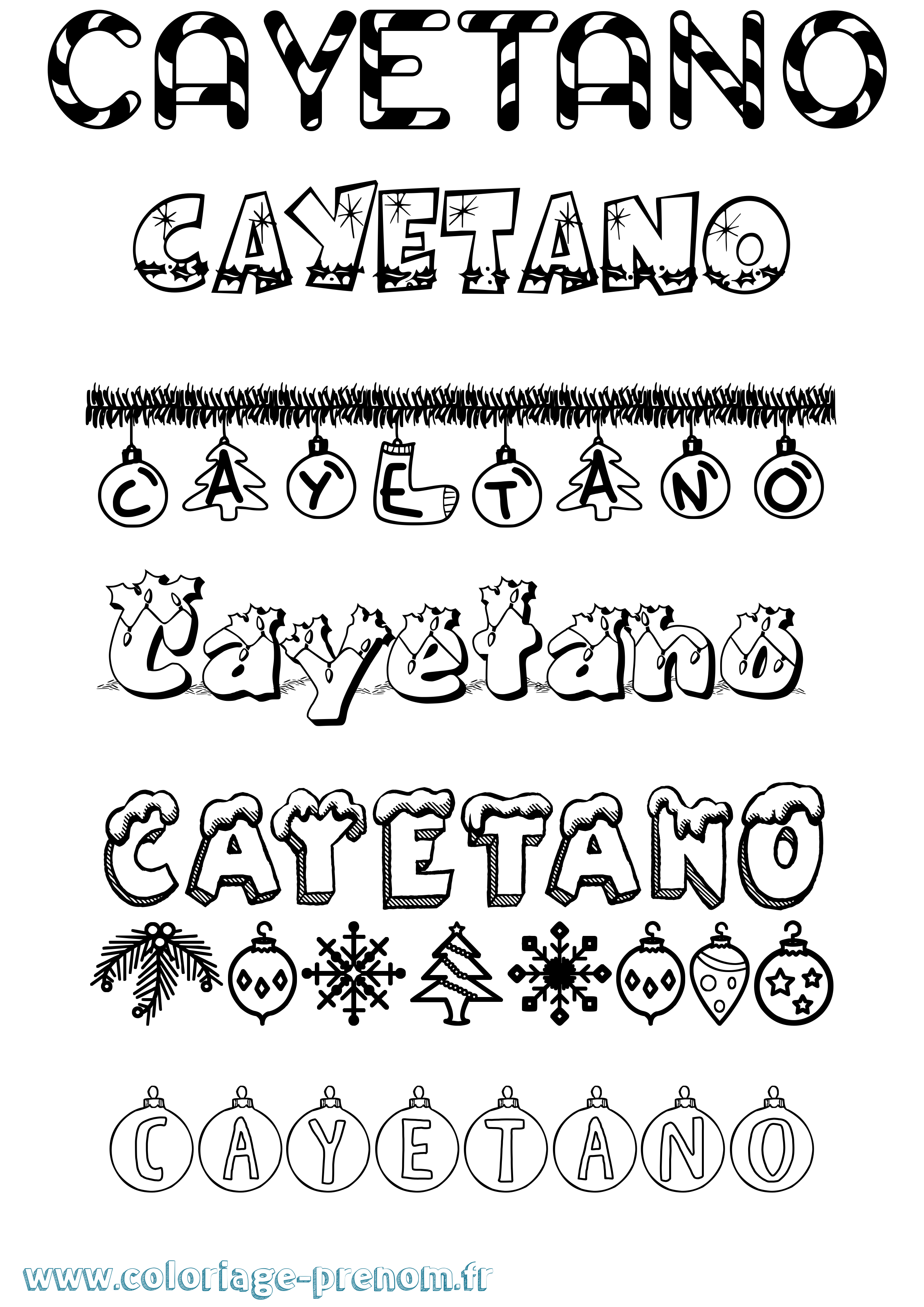 Coloriage Cayetano Noël Coloriage prénom Cayetano Noël