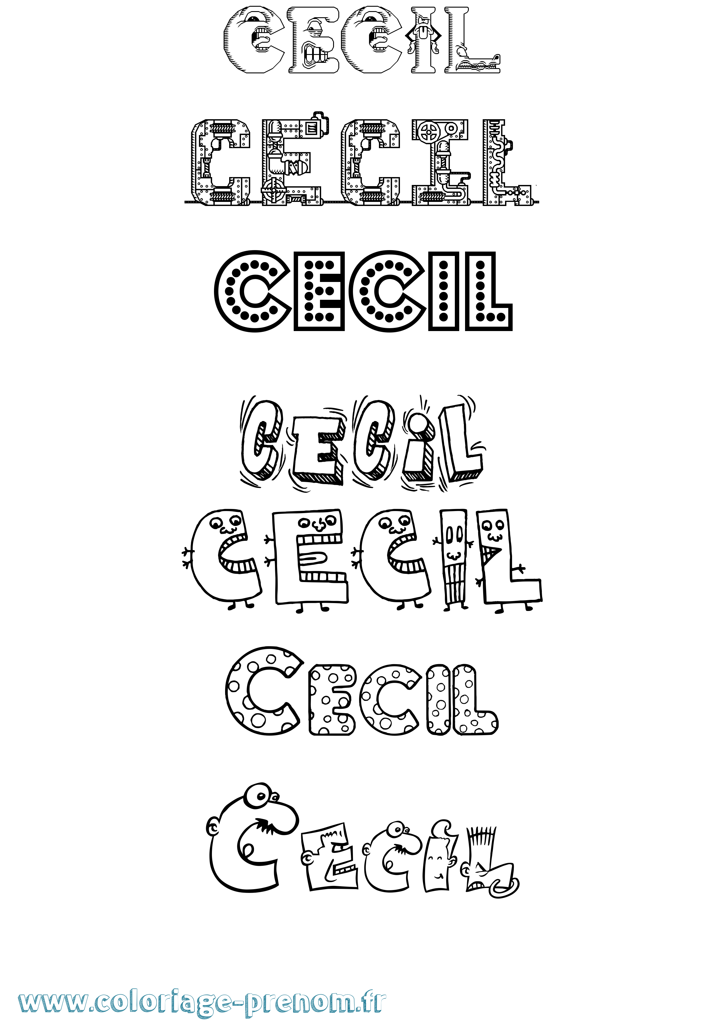 Coloriage Cecil Fun Coloriage prénom Cecil Fun