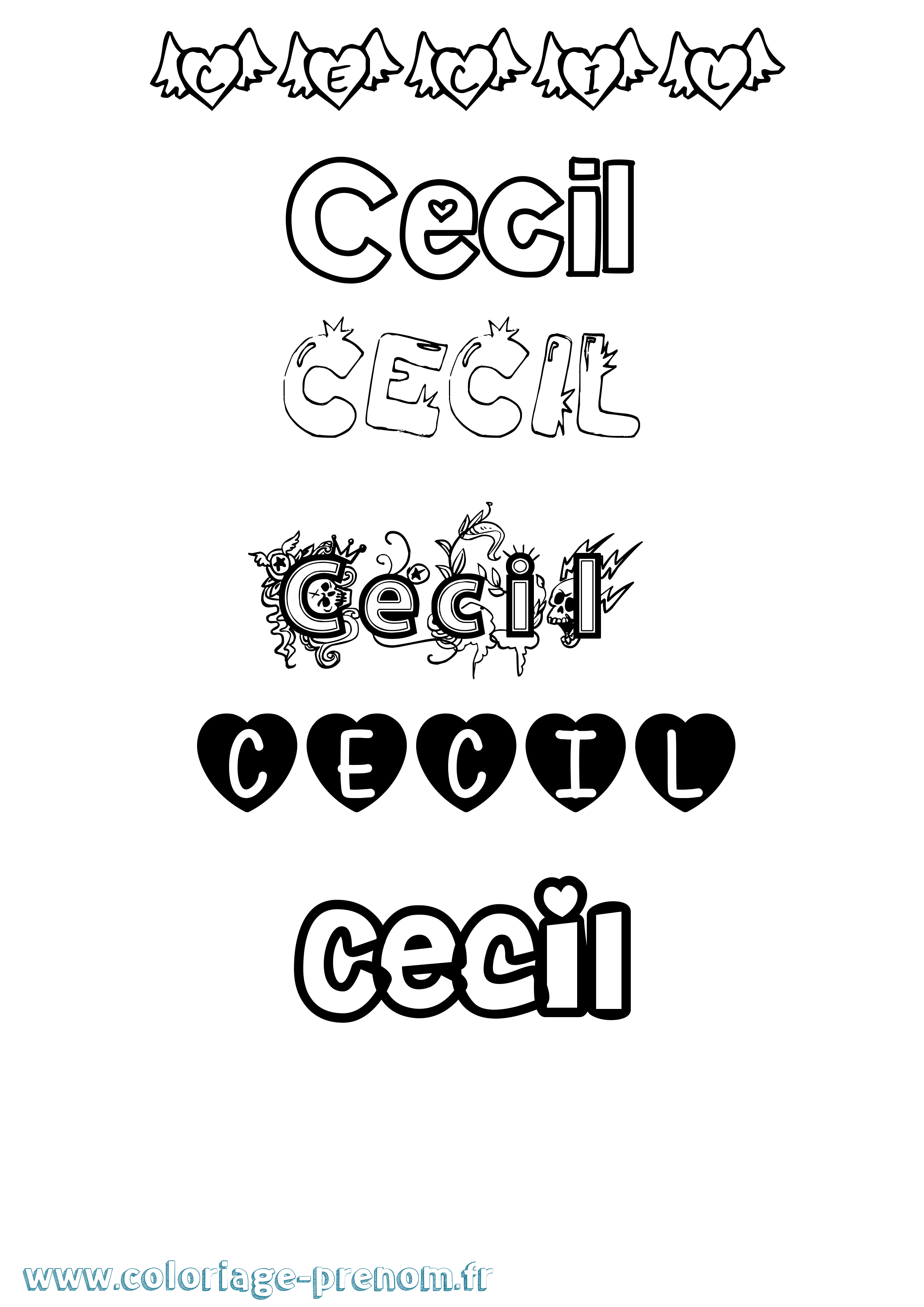 Coloriage Cecil Girly Coloriage prénom Cecil Girly