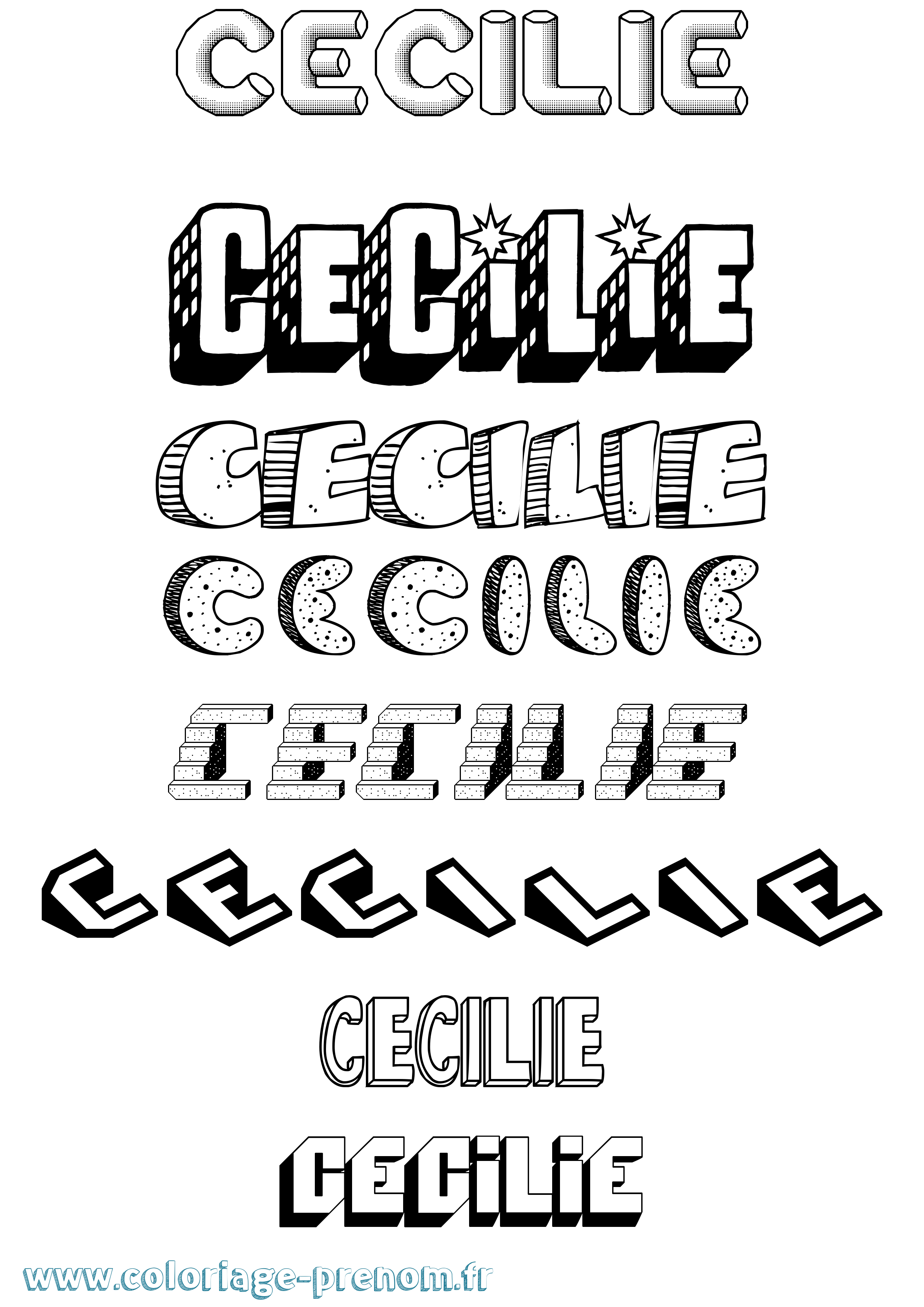Coloriage Cecilie Effet 3D Coloriage prénom Cecilie Effet 3D