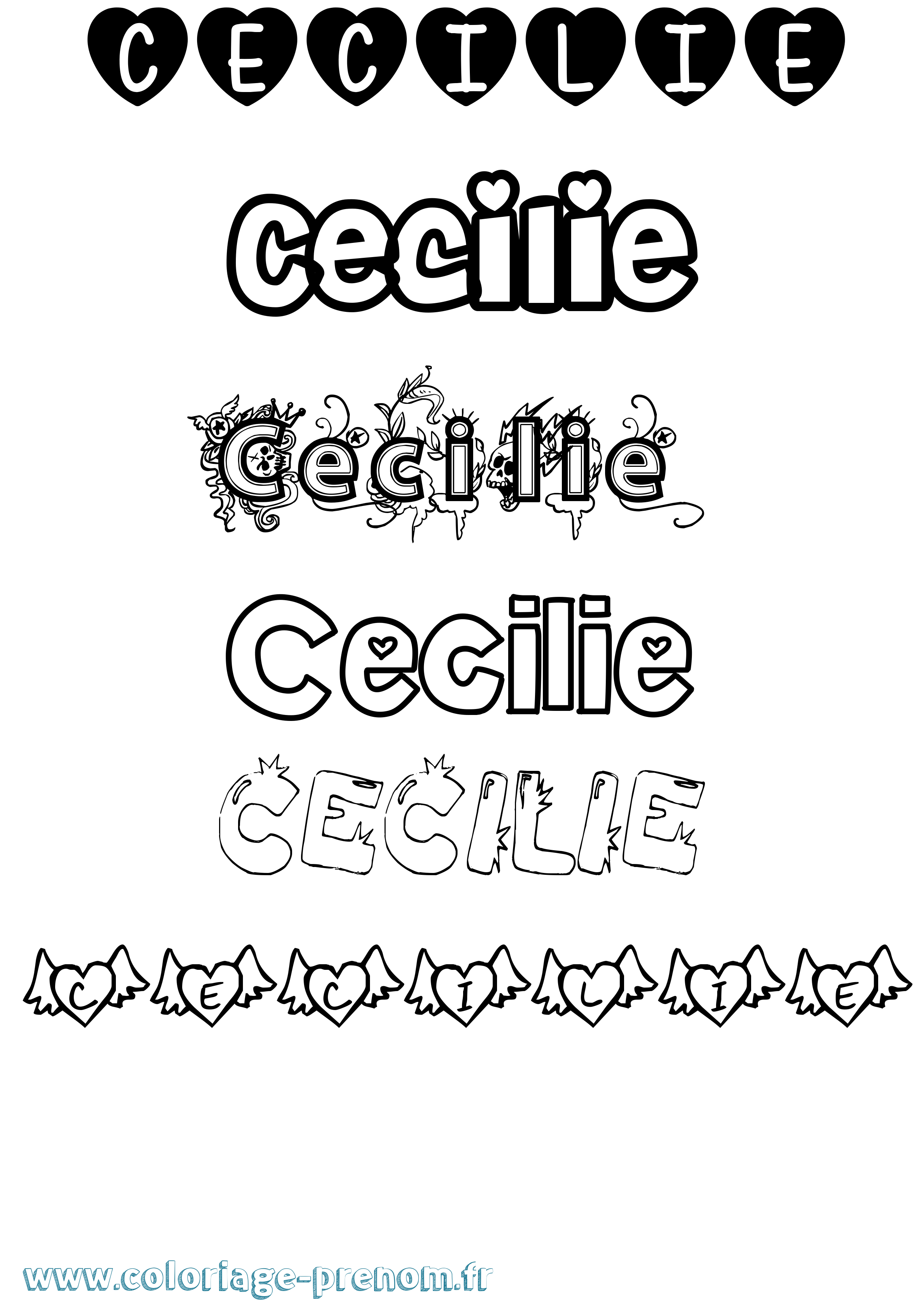 Coloriage Cecilie Girly Coloriage prénom Cecilie Girly