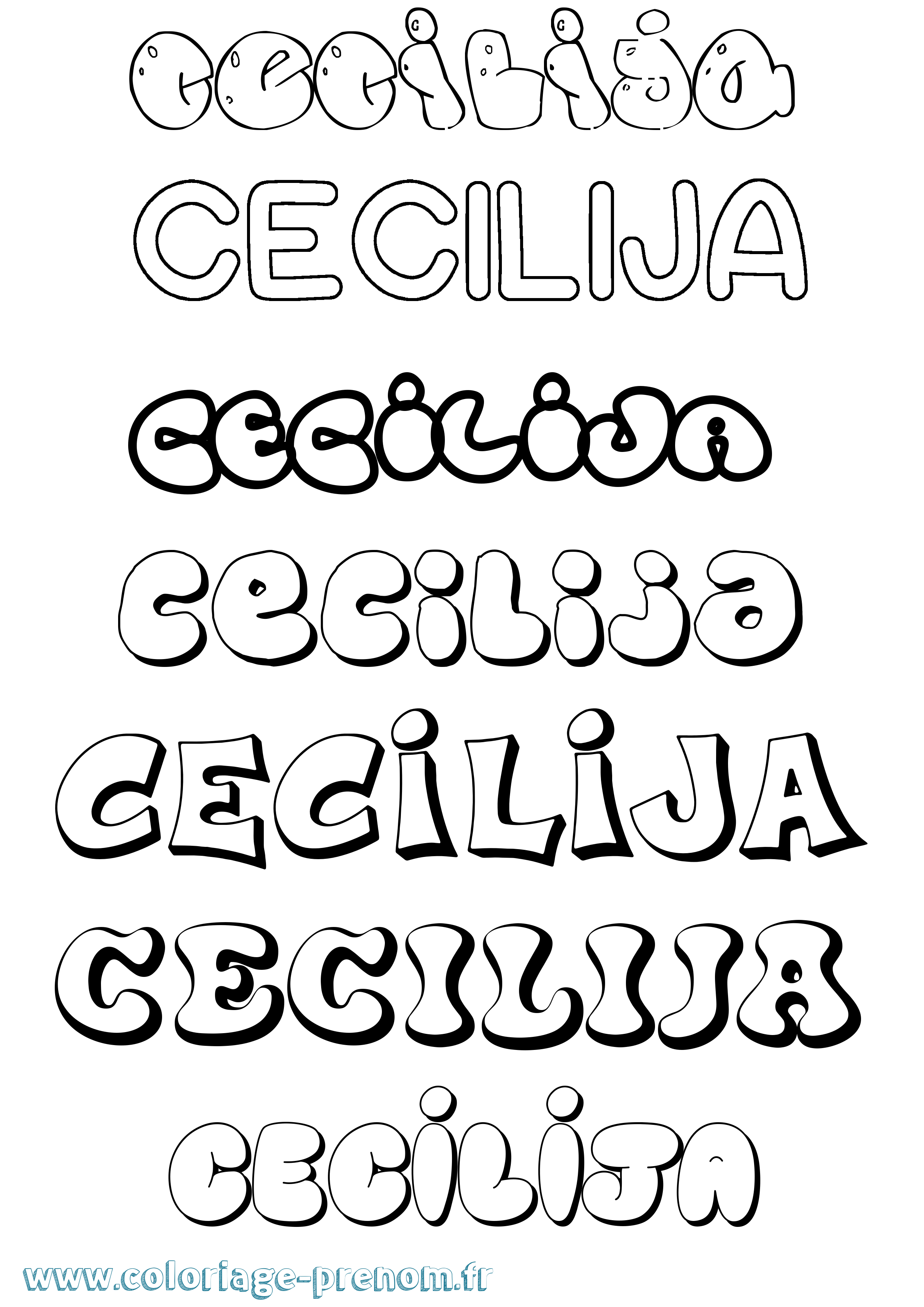 Coloriage Cecilija Bubble Coloriage prénom Cecilija Bubble