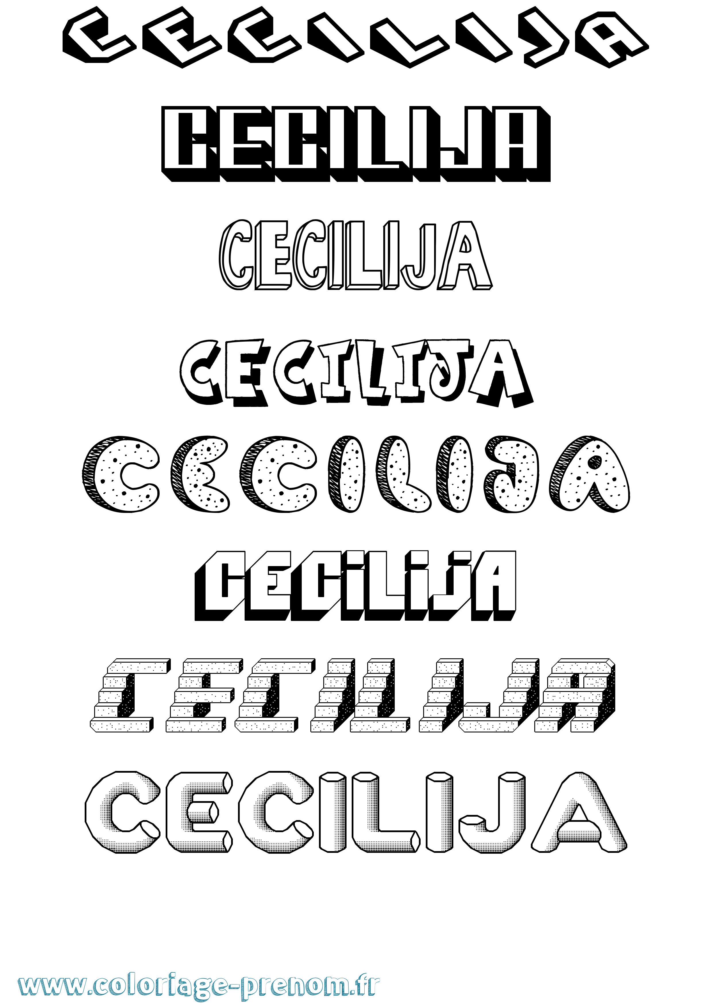 Coloriage Cecilija Effet 3D Coloriage prénom Cecilija Effet 3D