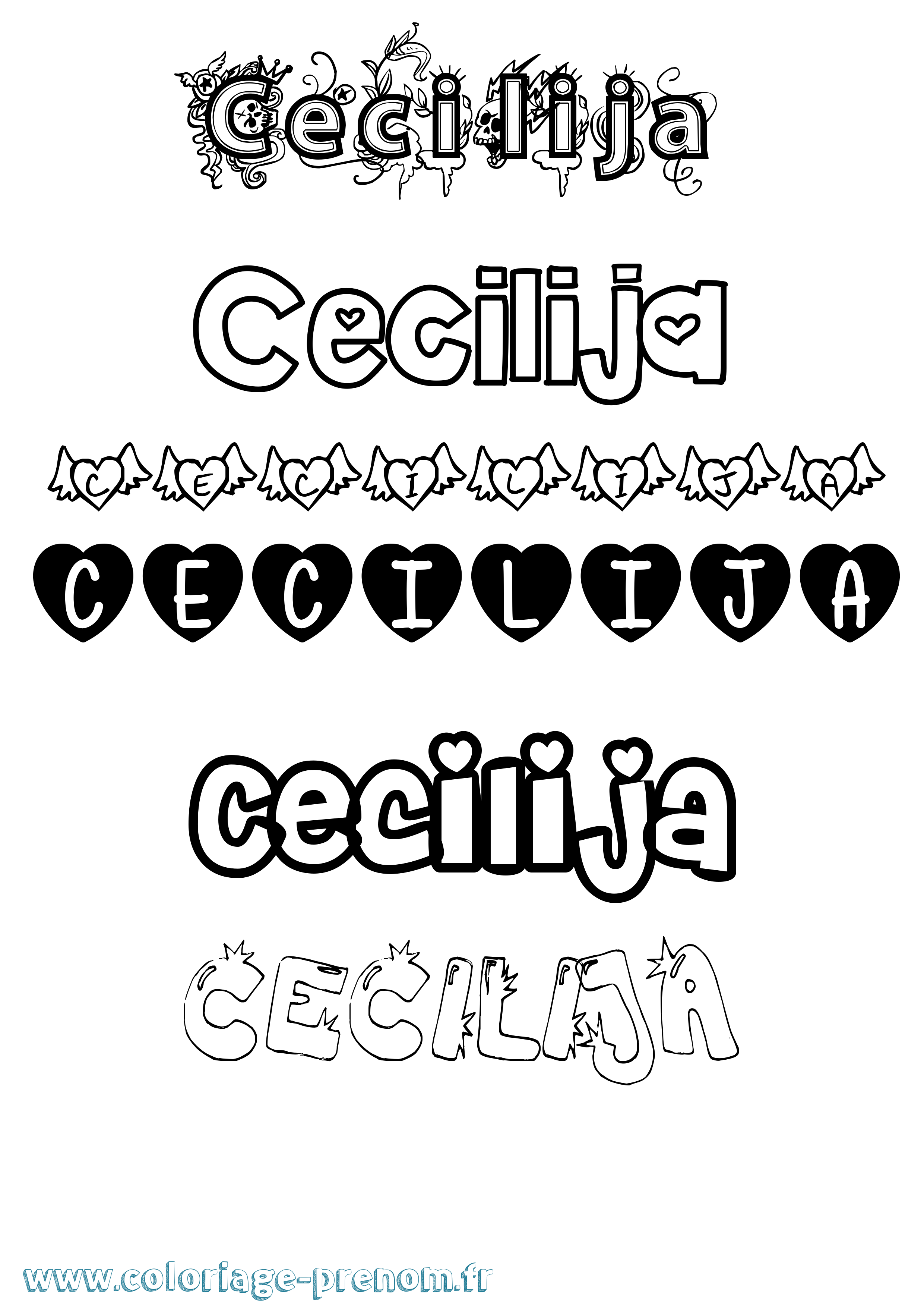 Coloriage Cecilija Girly Coloriage prénom Cecilija Girly