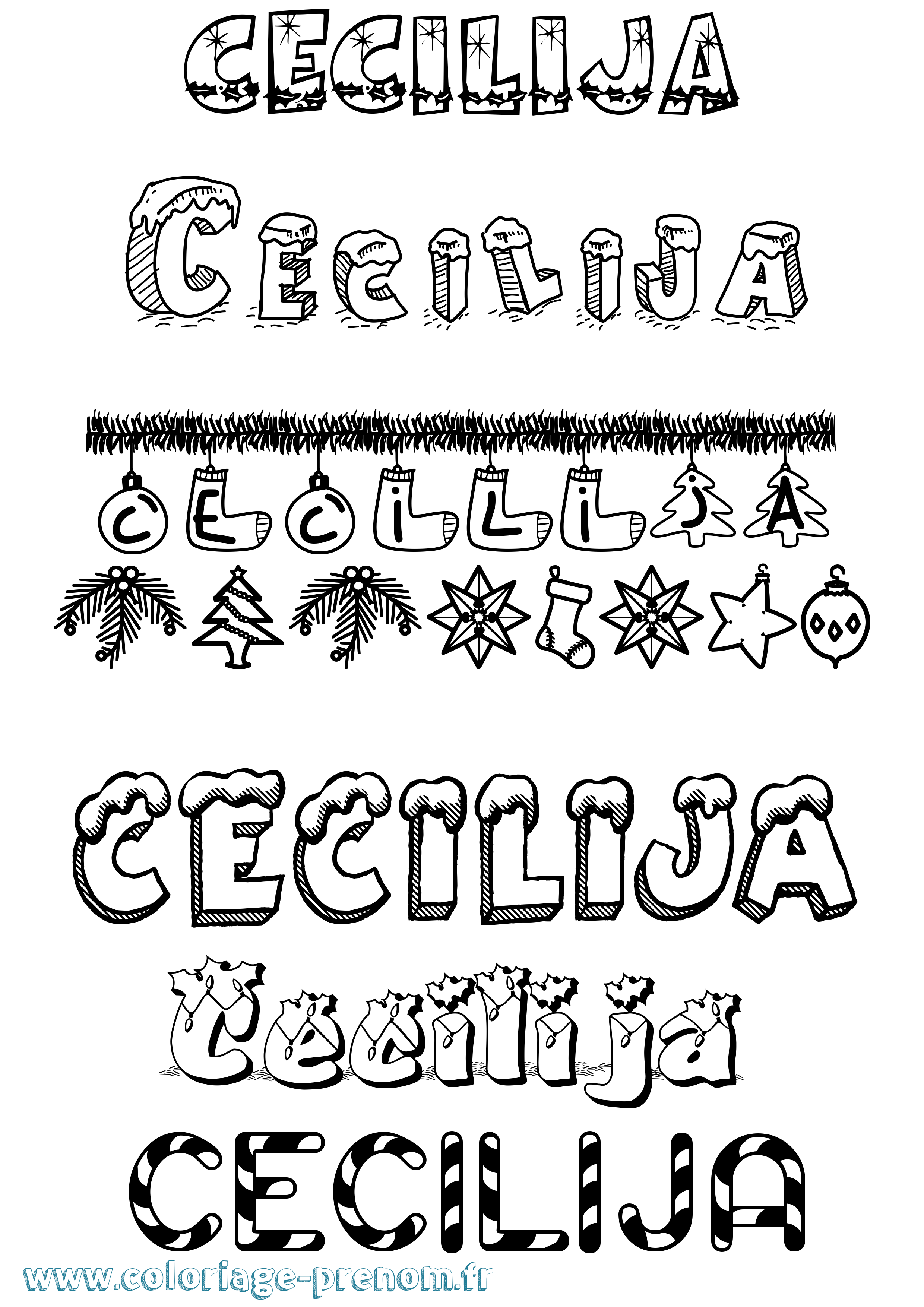 Coloriage Cecilija Noël Coloriage prénom Cecilija Noël