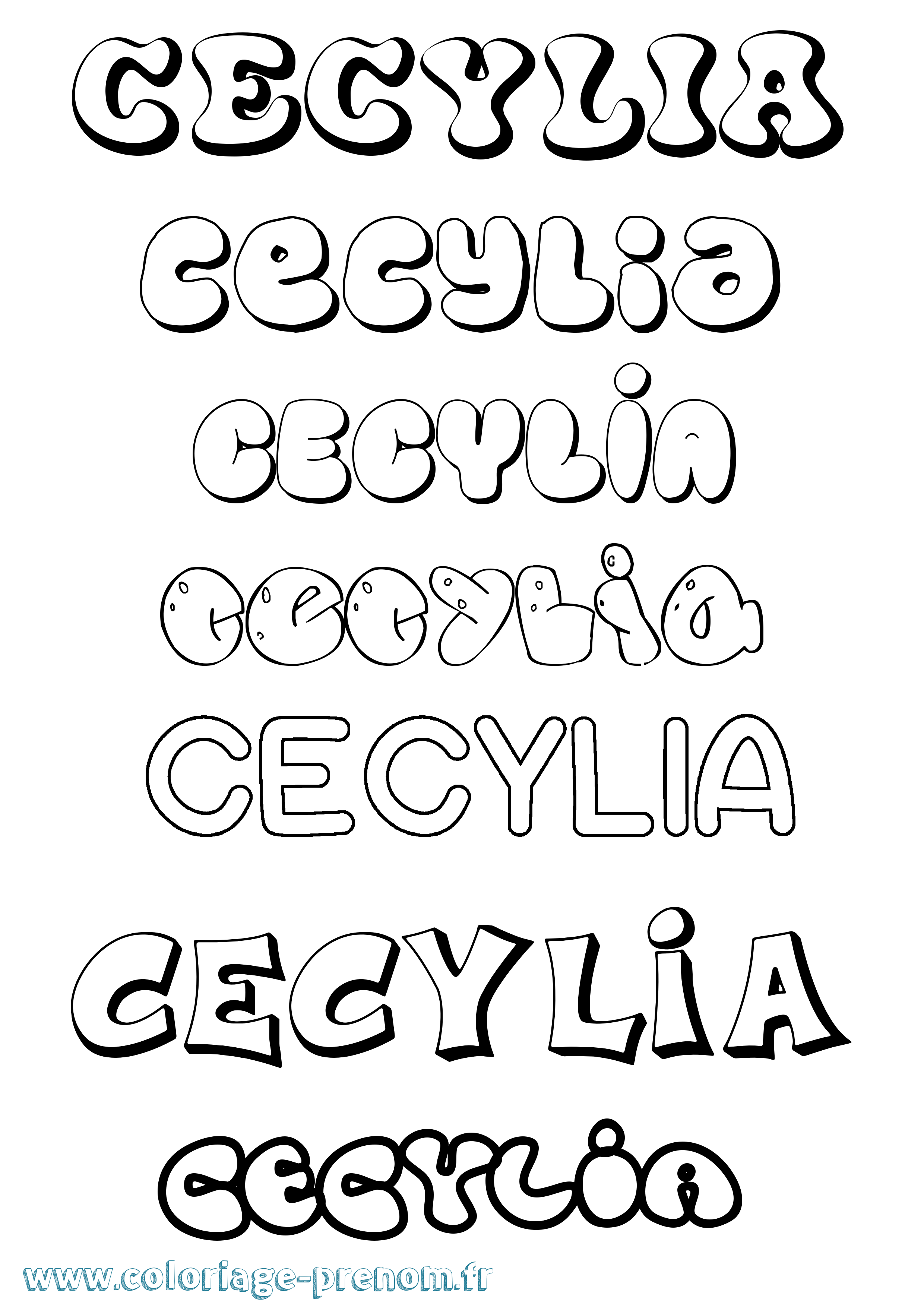 Coloriage Cecylia Bubble Coloriage prénom Cecylia Bubble