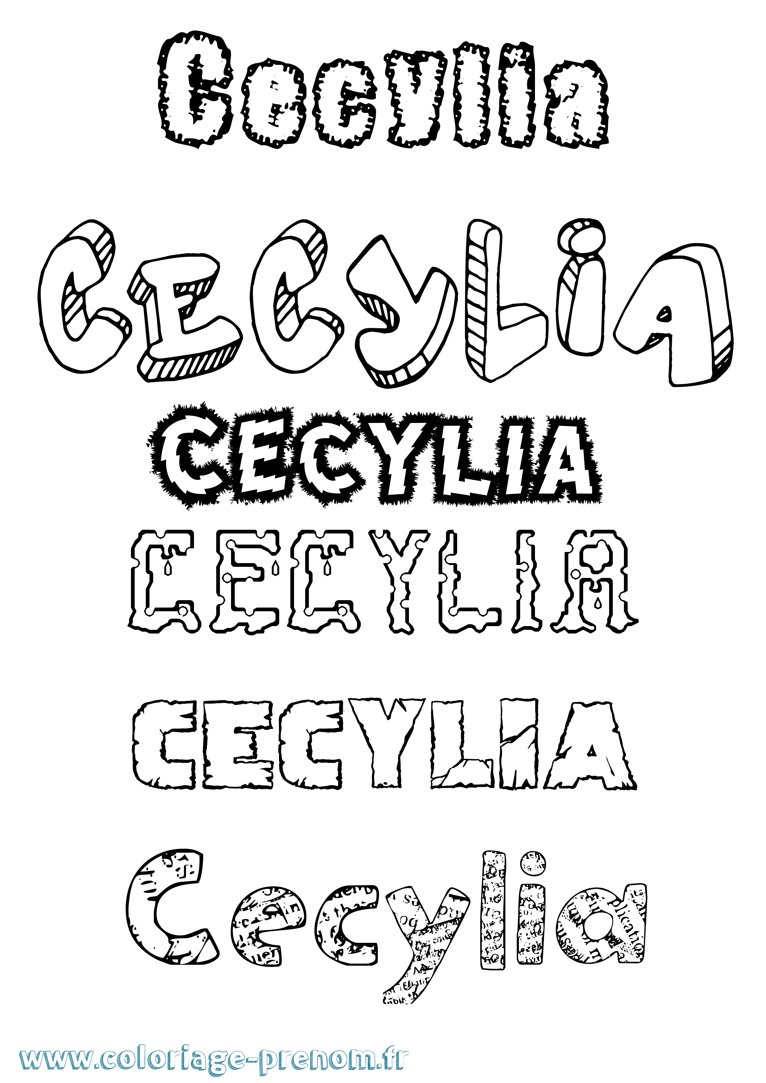 Coloriage Cecylia Destructuré Coloriage prénom Cecylia Destructuré