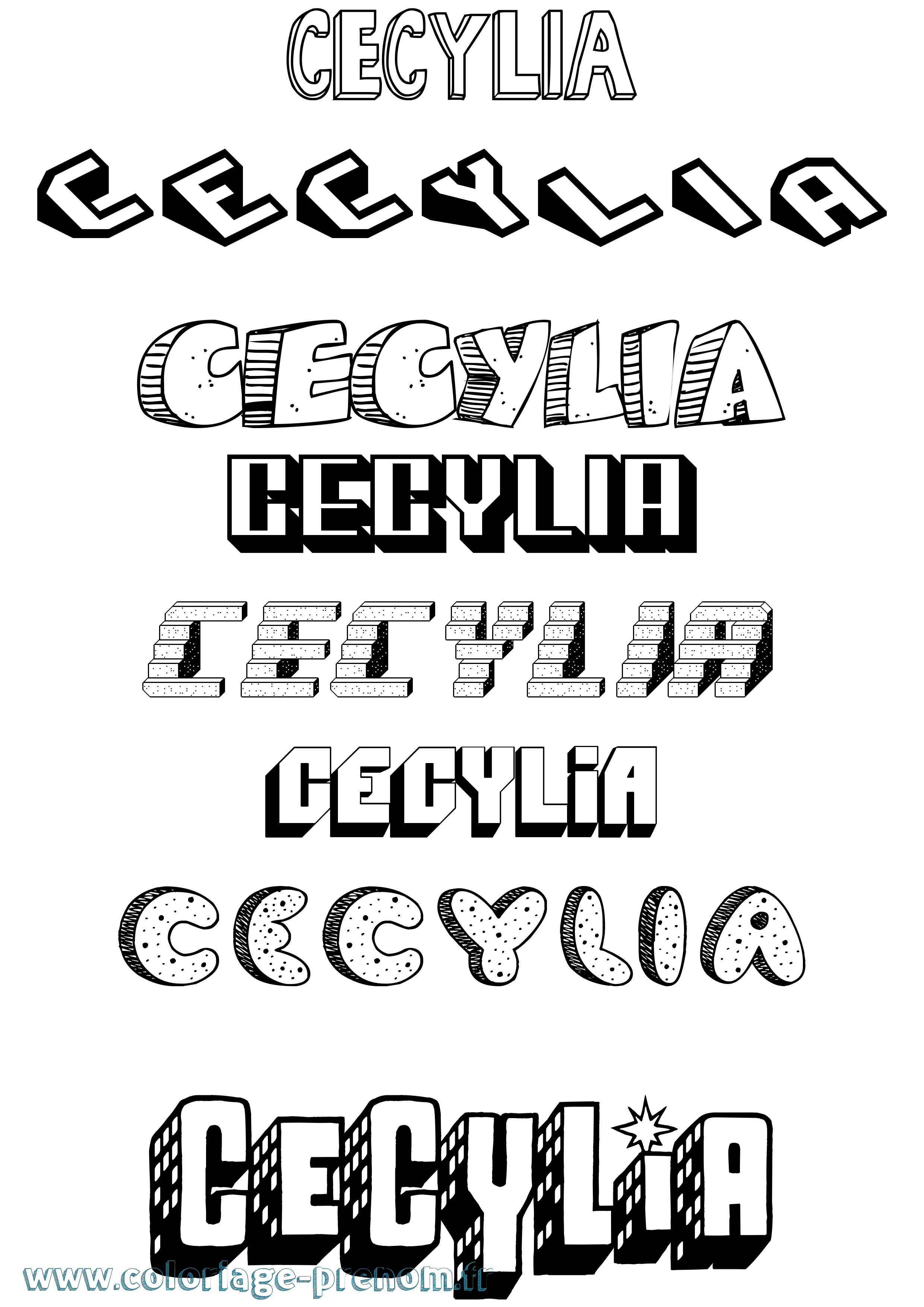 Coloriage Cecylia Effet 3D Coloriage prénom Cecylia Effet 3D