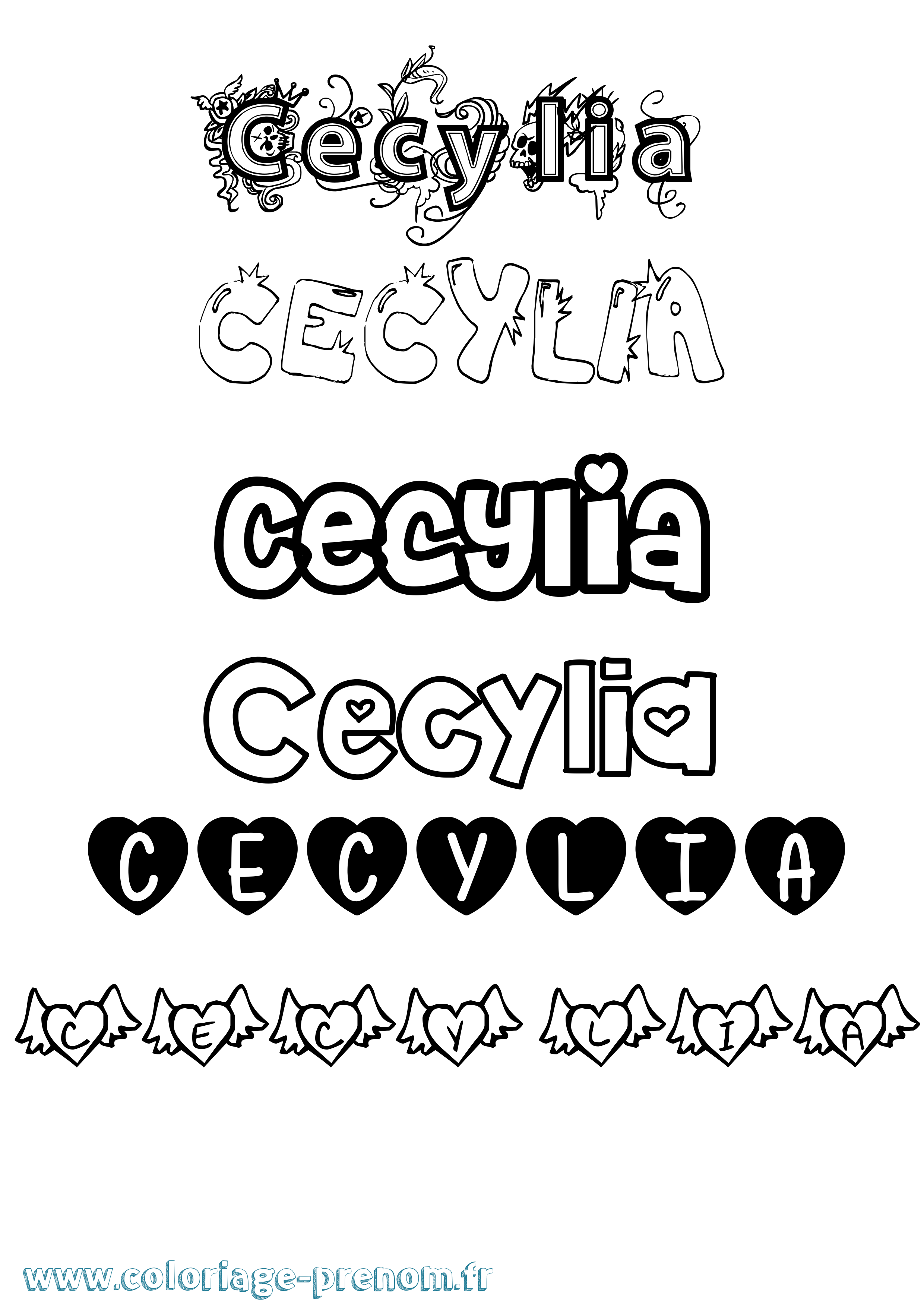 Coloriage Cecylia Girly Coloriage prénom Cecylia Girly