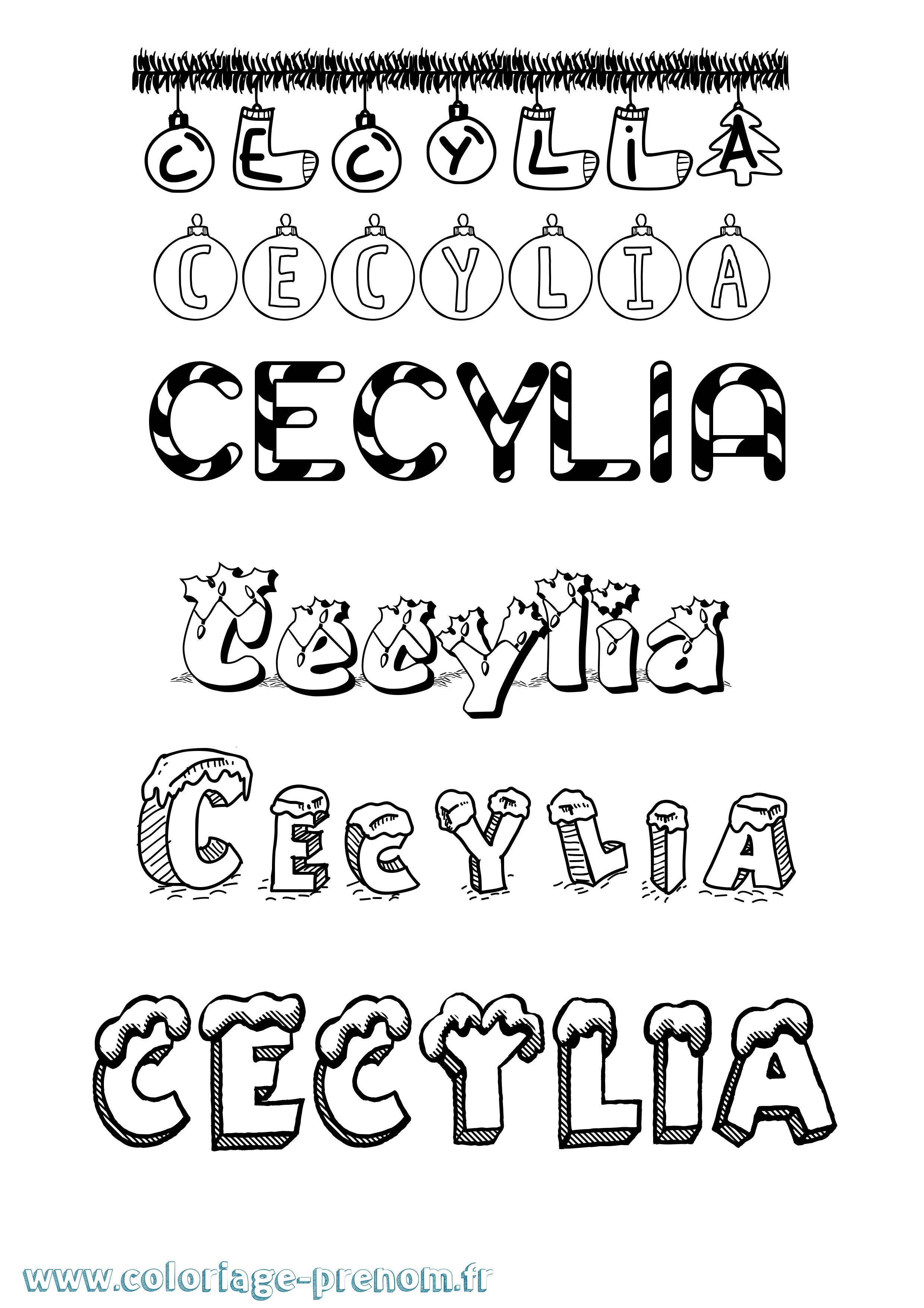 Coloriage Cecylia Noël Coloriage prénom Cecylia Noël