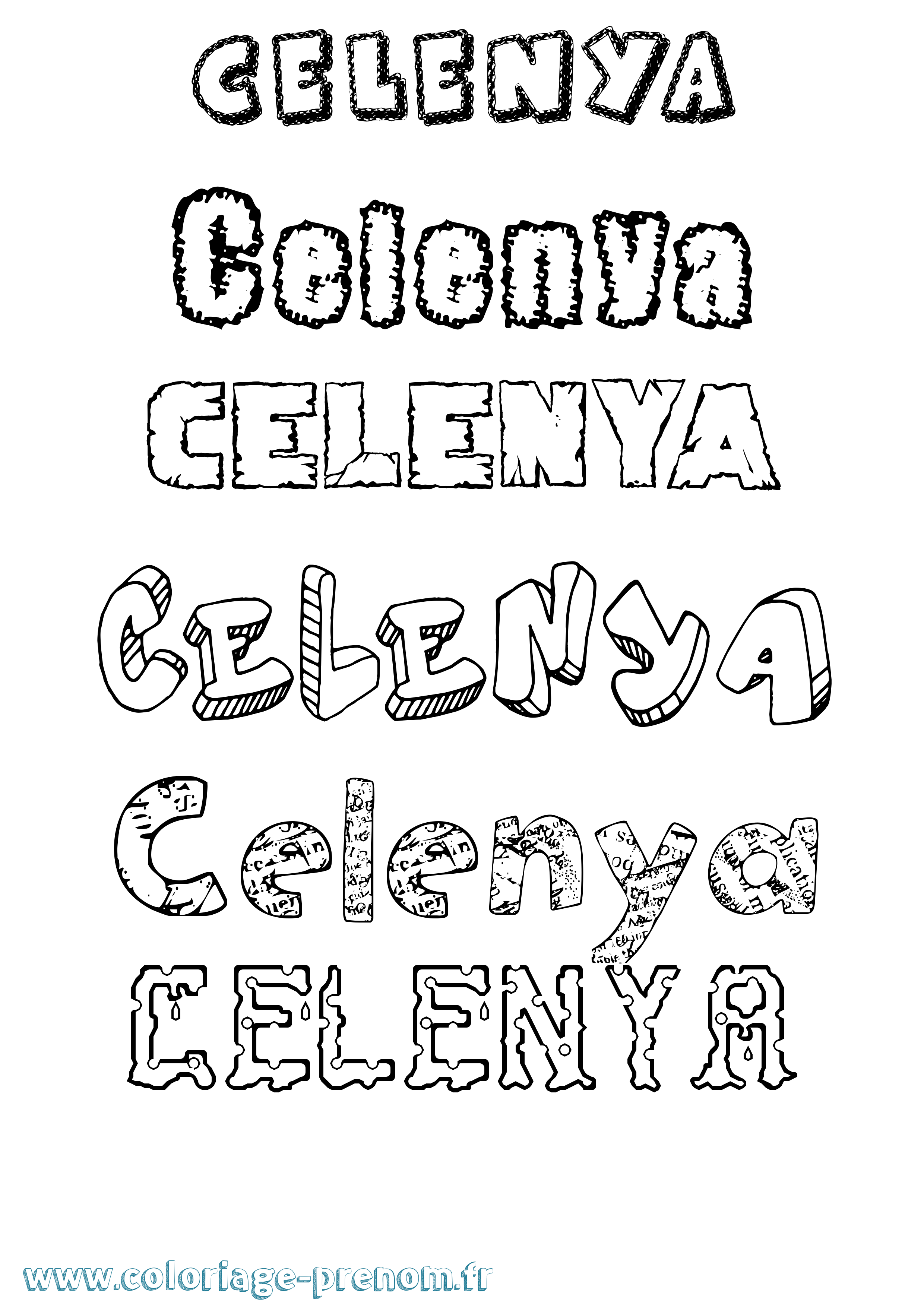 Coloriage Celenya Destructuré Coloriage prénom Celenya Destructuré