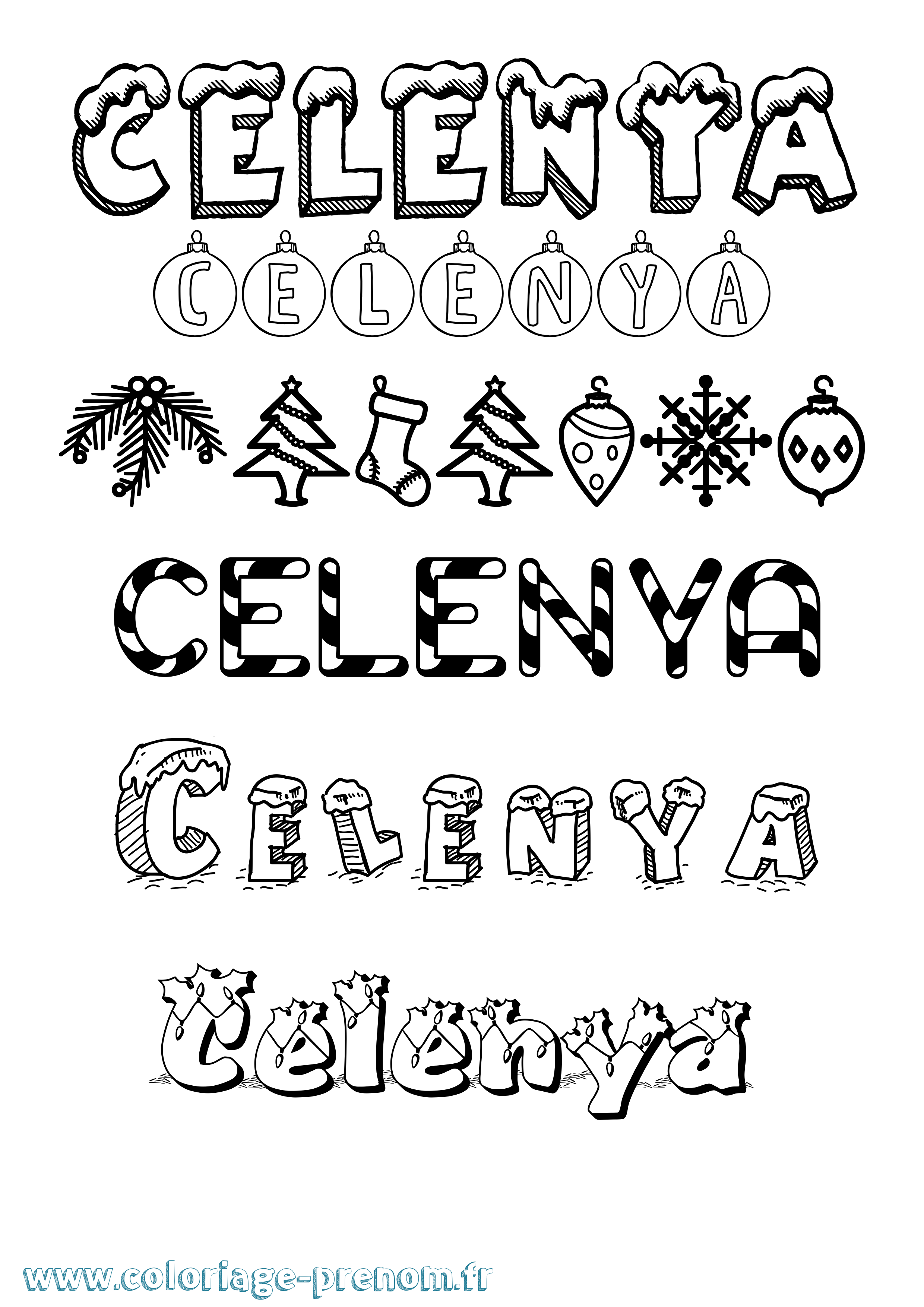 Coloriage Celenya Noël Coloriage prénom Celenya Noël