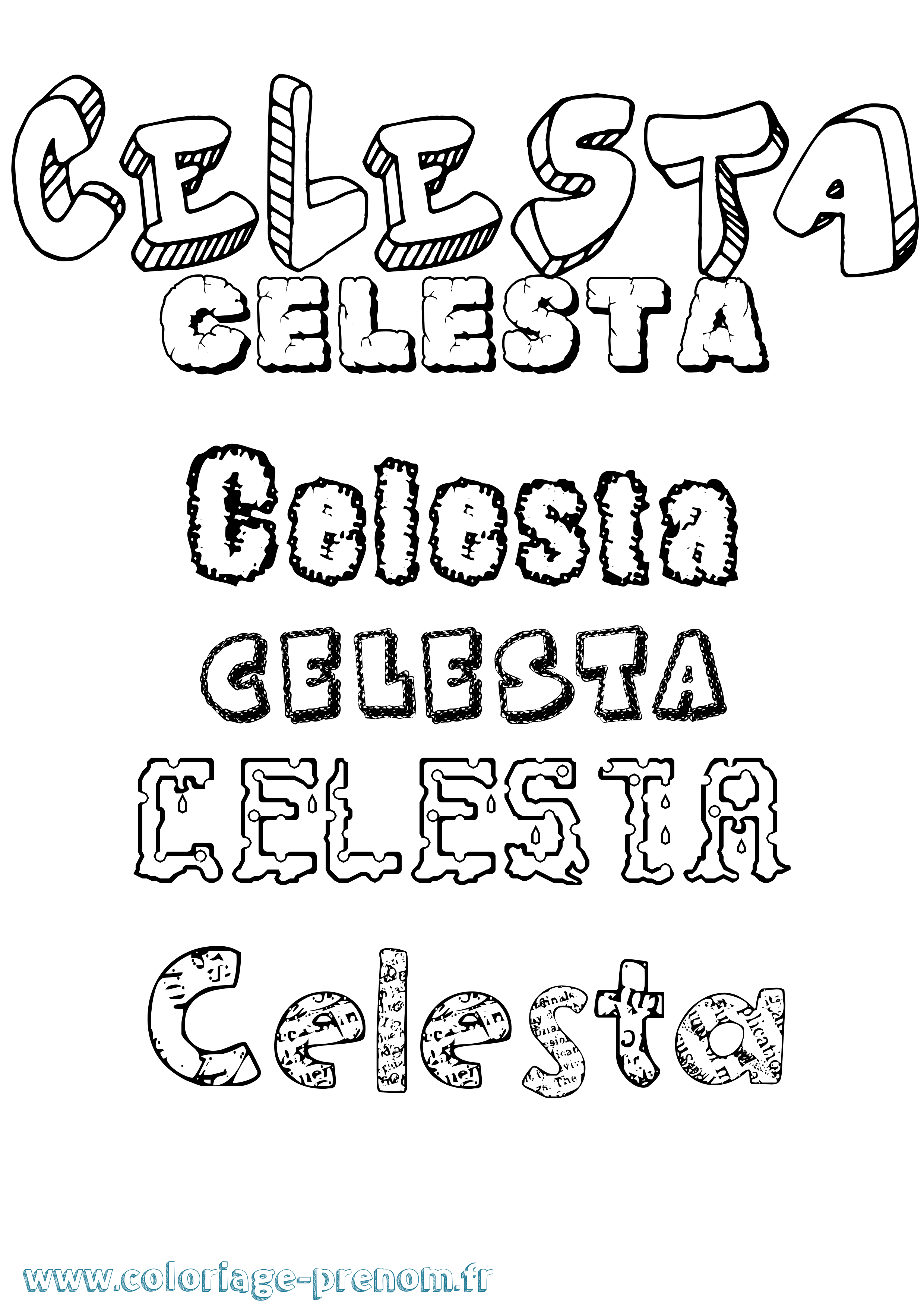 Coloriage Celesta Destructuré Coloriage prénom Celesta Destructuré