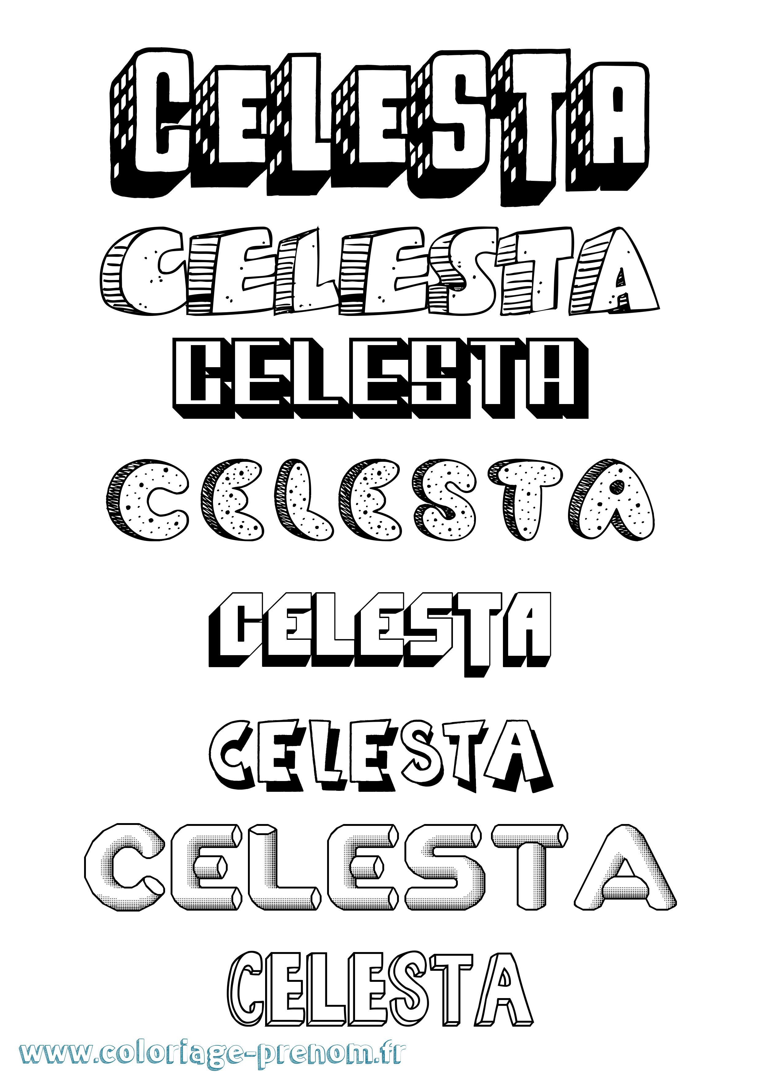 Coloriage Celesta Effet 3D Coloriage prénom Celesta Effet 3D