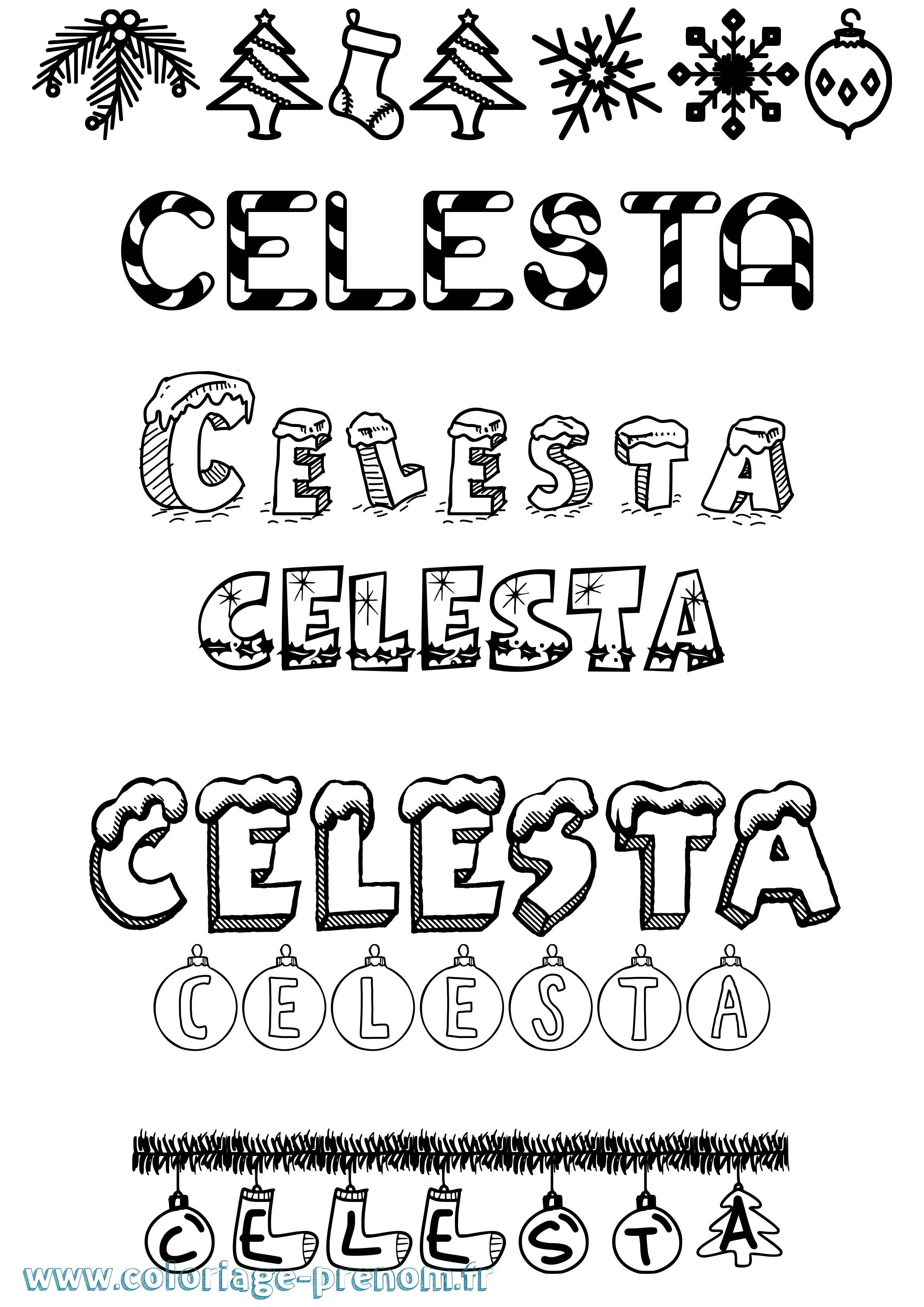 Coloriage Celesta Noël Coloriage prénom Celesta Noël