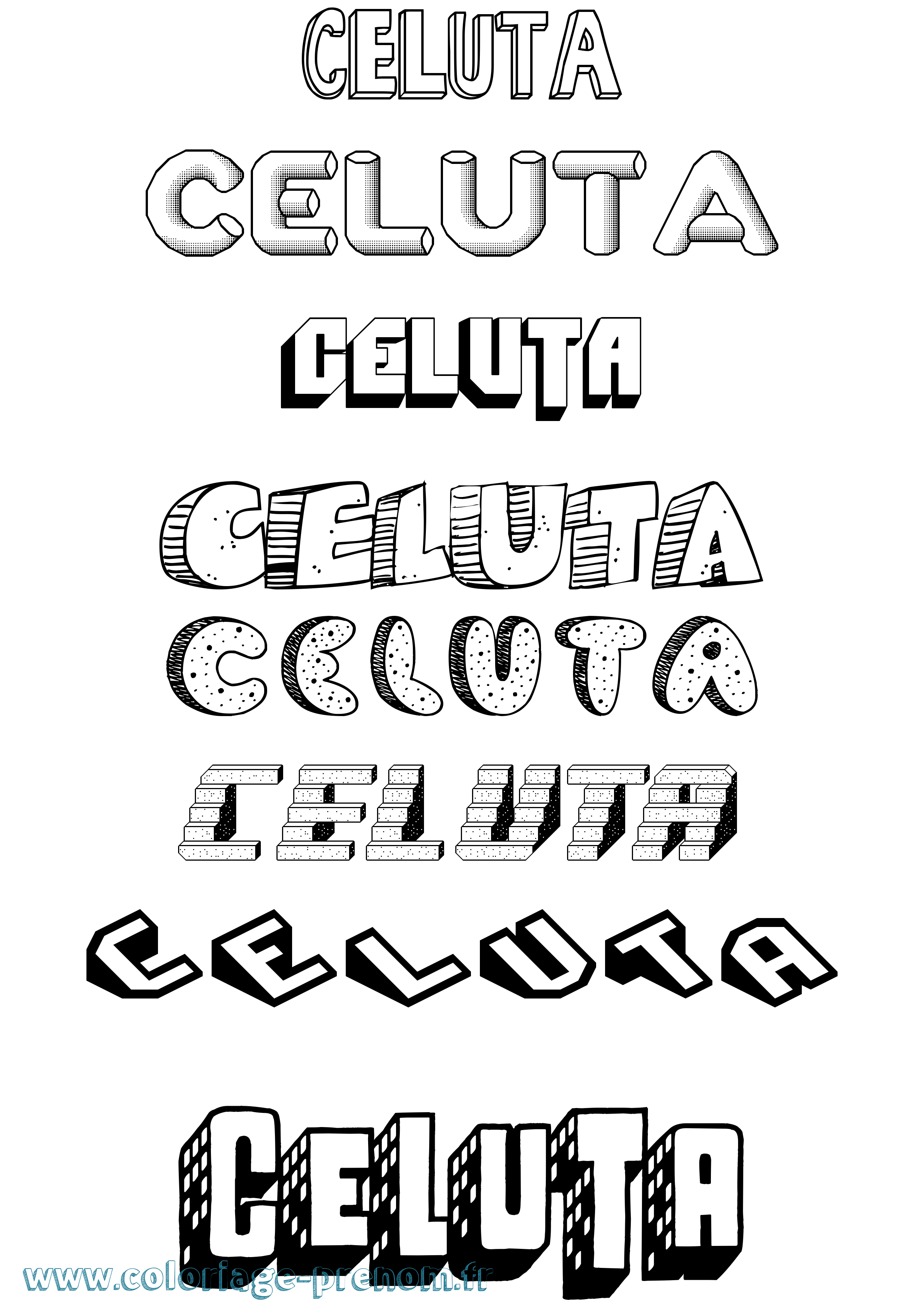 Coloriage Celuta Effet 3D Coloriage prénom Celuta Effet 3D