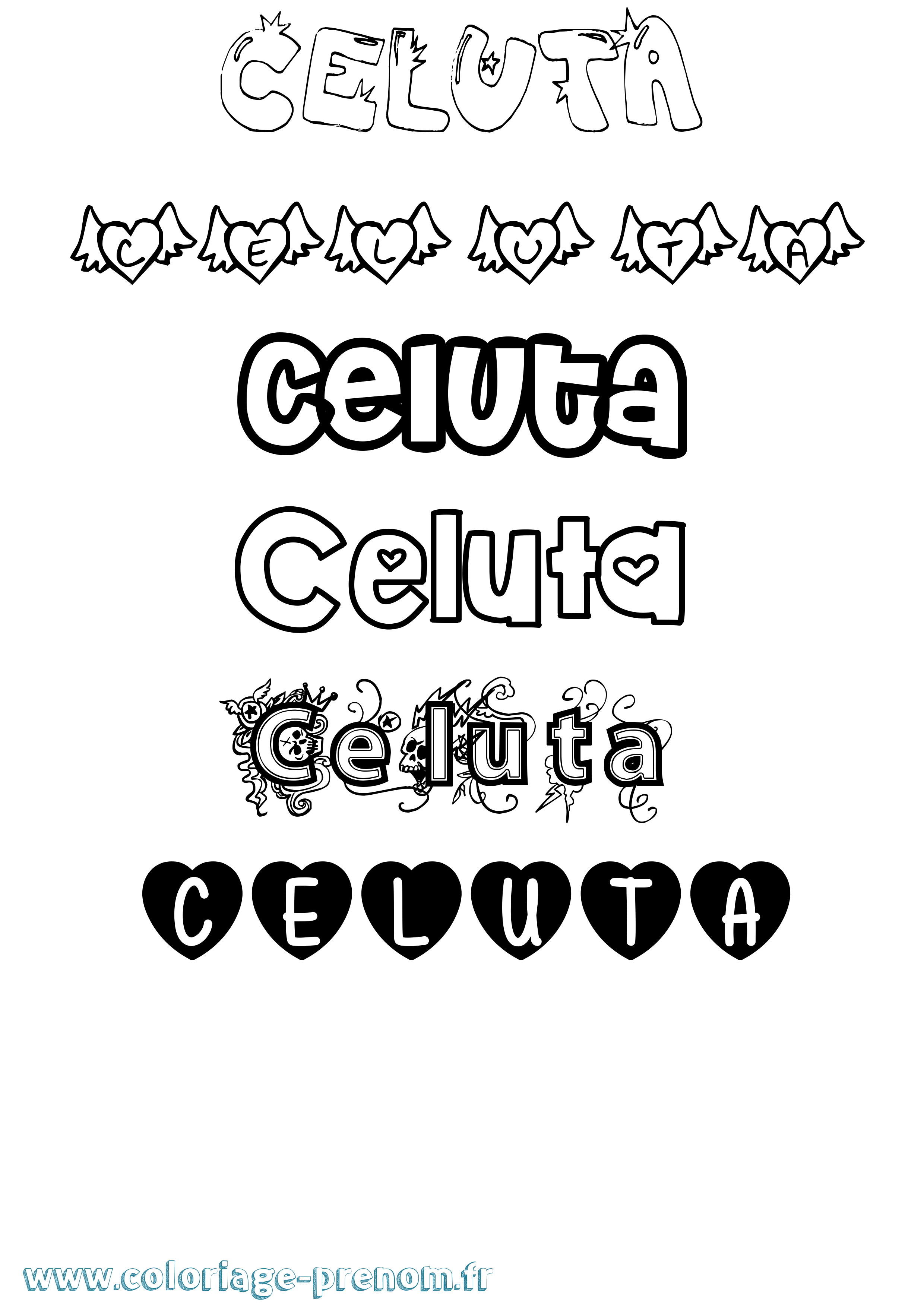 Coloriage Celuta Girly Coloriage prénom Celuta Girly