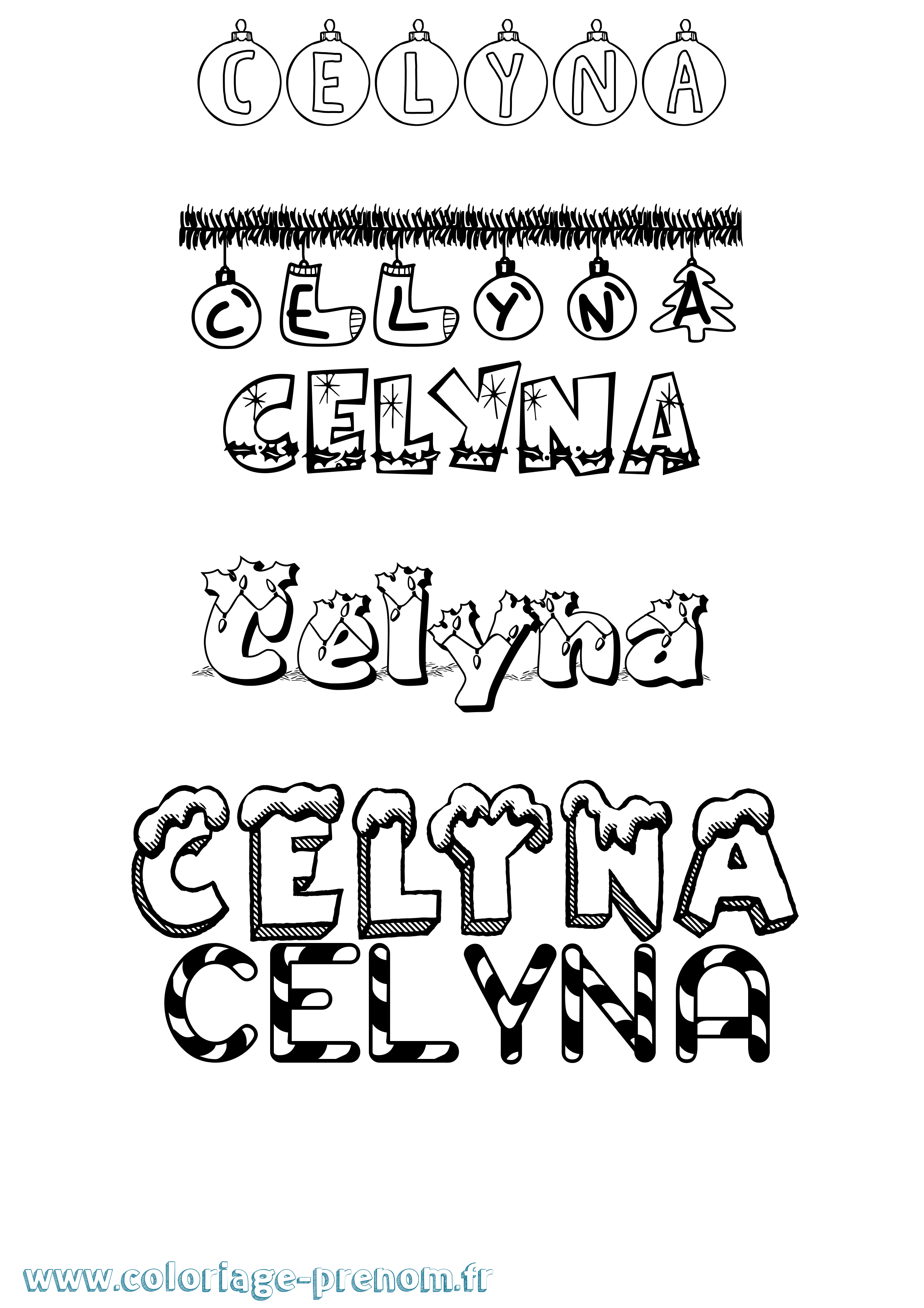 Coloriage Celyna Noël Coloriage prénom Celyna Noël