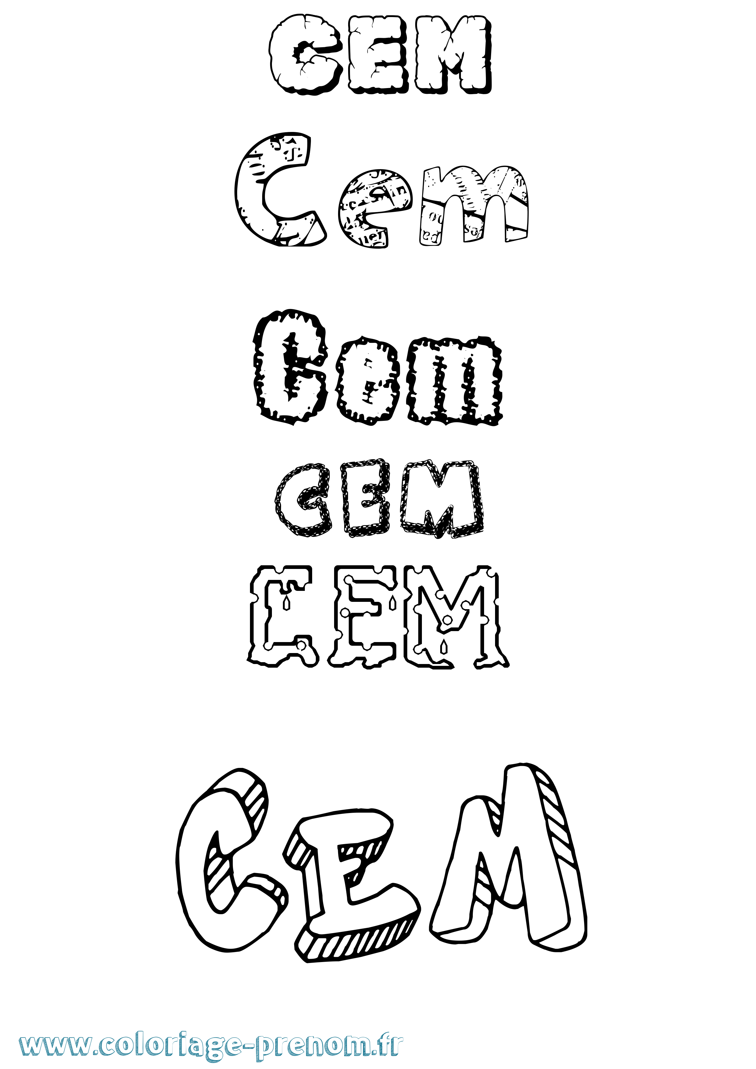 Coloriage Cem Destructuré Coloriage prénom Cem Destructuré
